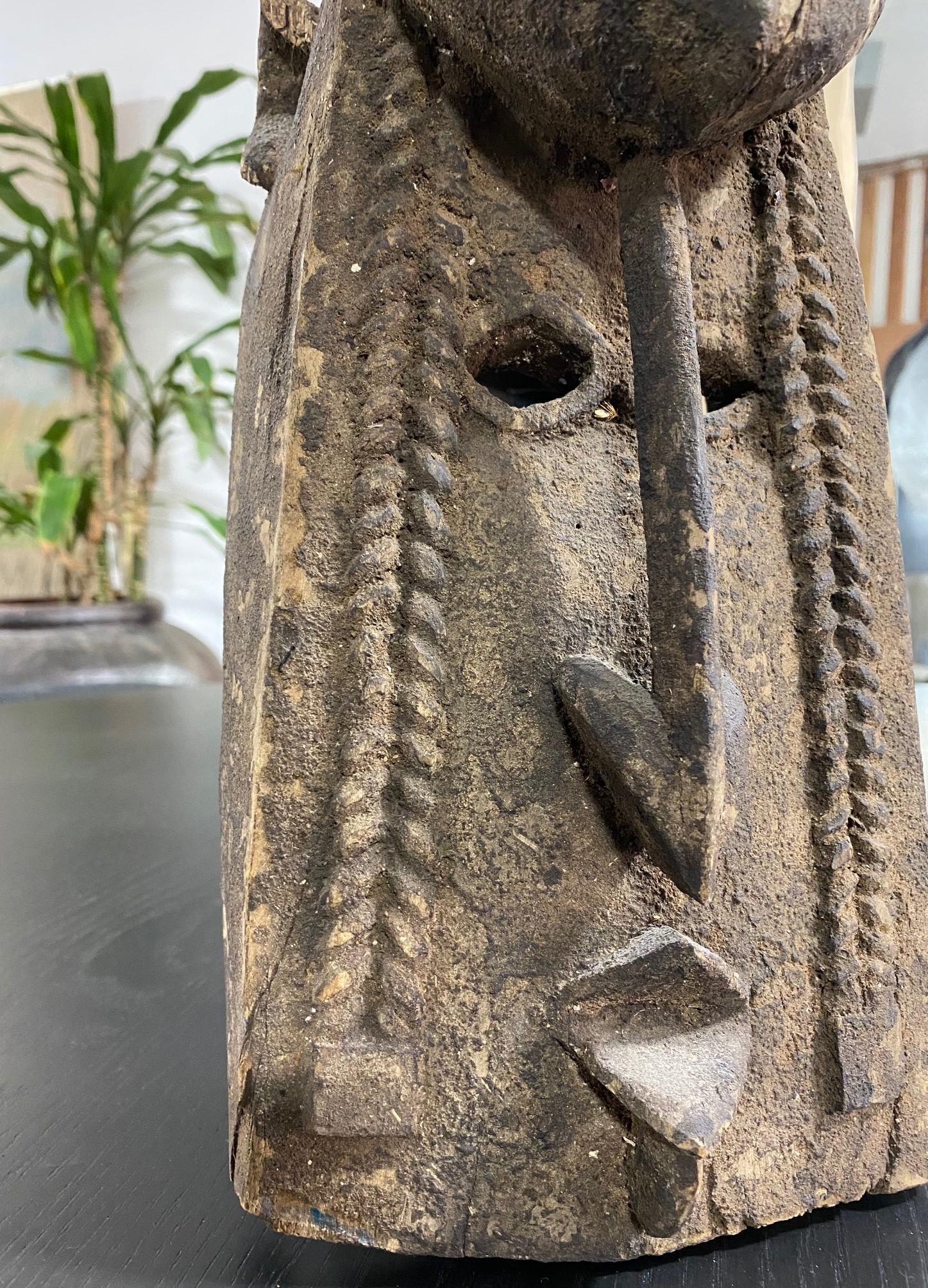 West African Wood Carved Ceremonial Mask In Good Condition In Studio City, CA