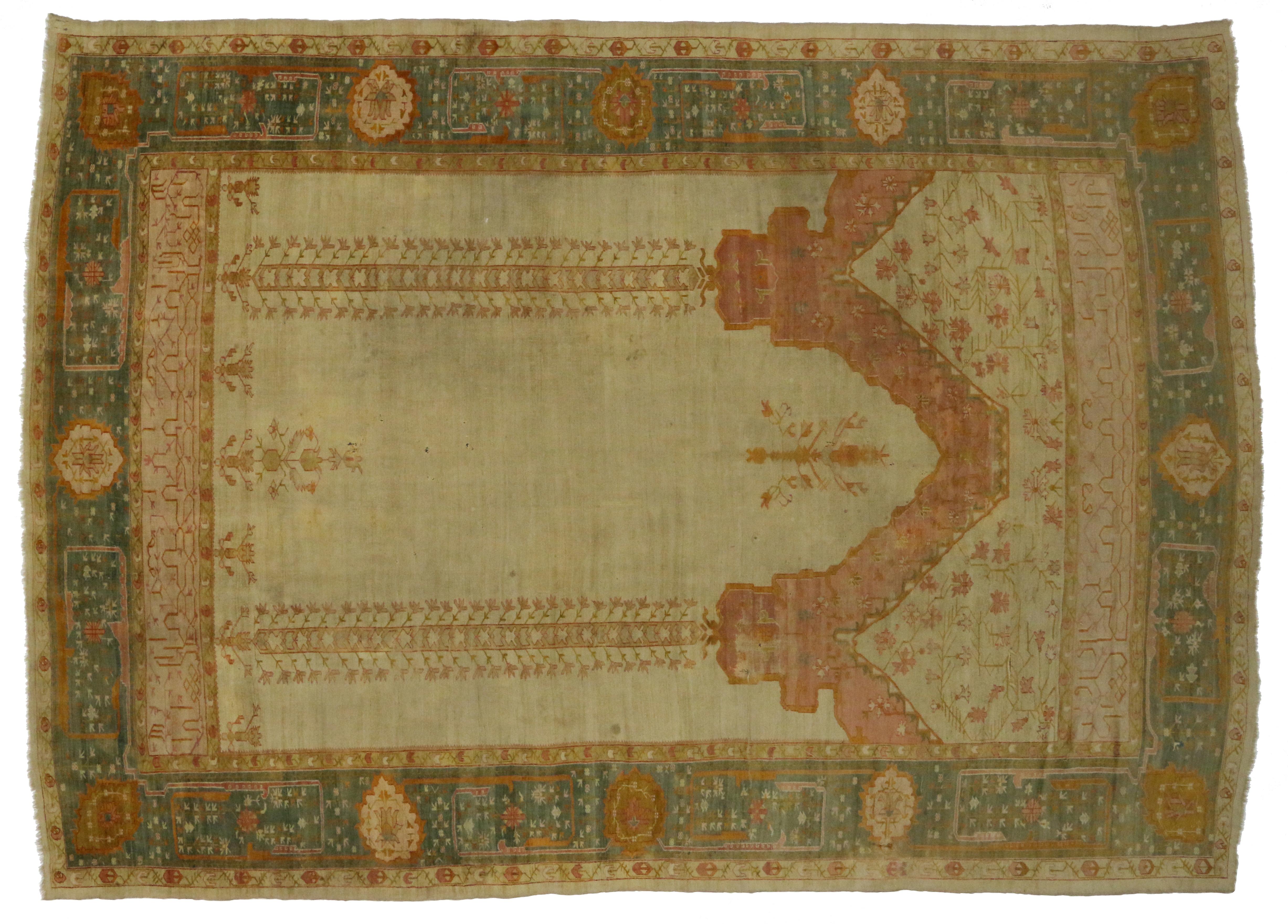 1880s Oversized Antique Turkish Oushak Rug, West Anatolian Prayer Rug For Sale 3