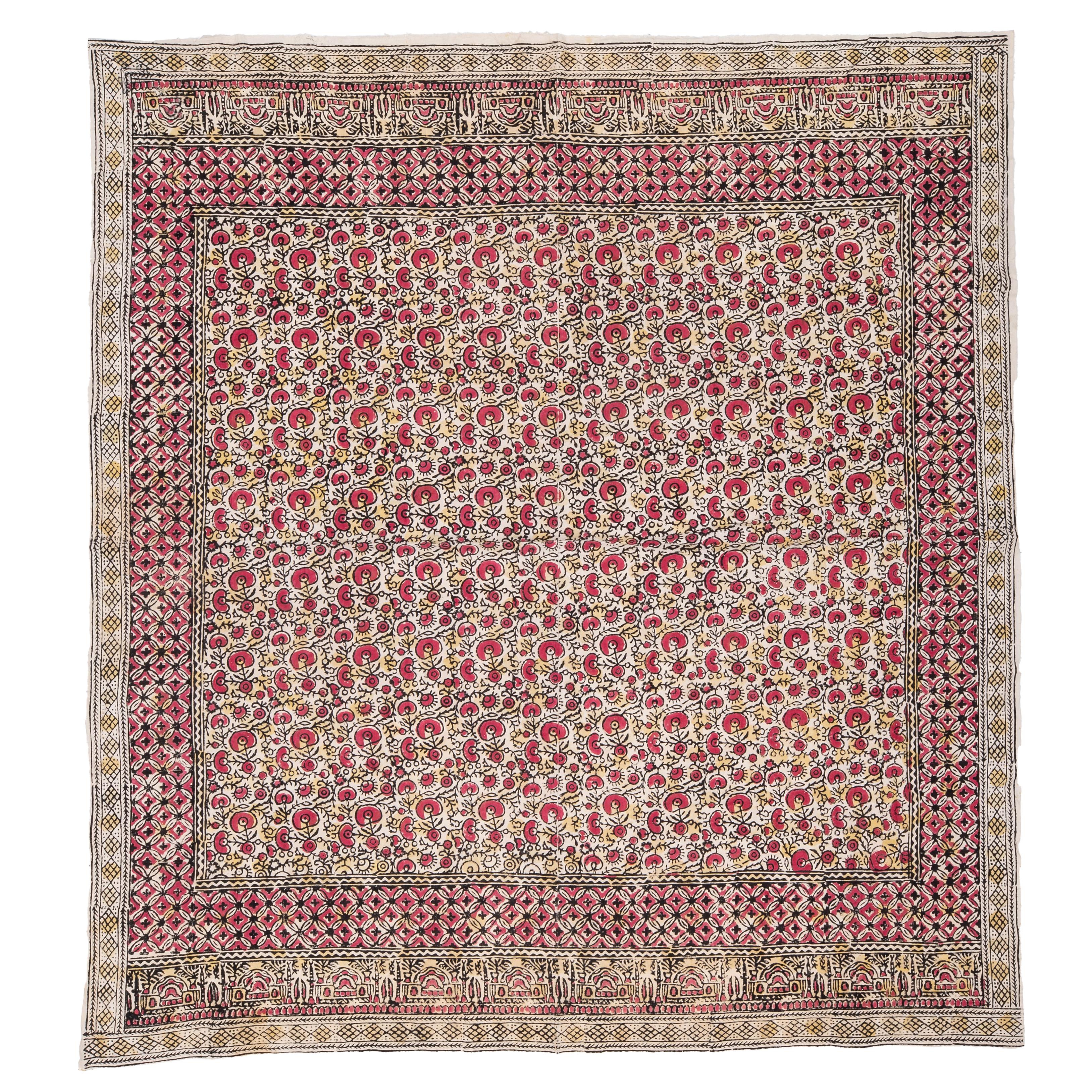 West Anatolian Rustic Hand Block Printed Quilt Top, Early 20th C. For Sale 2