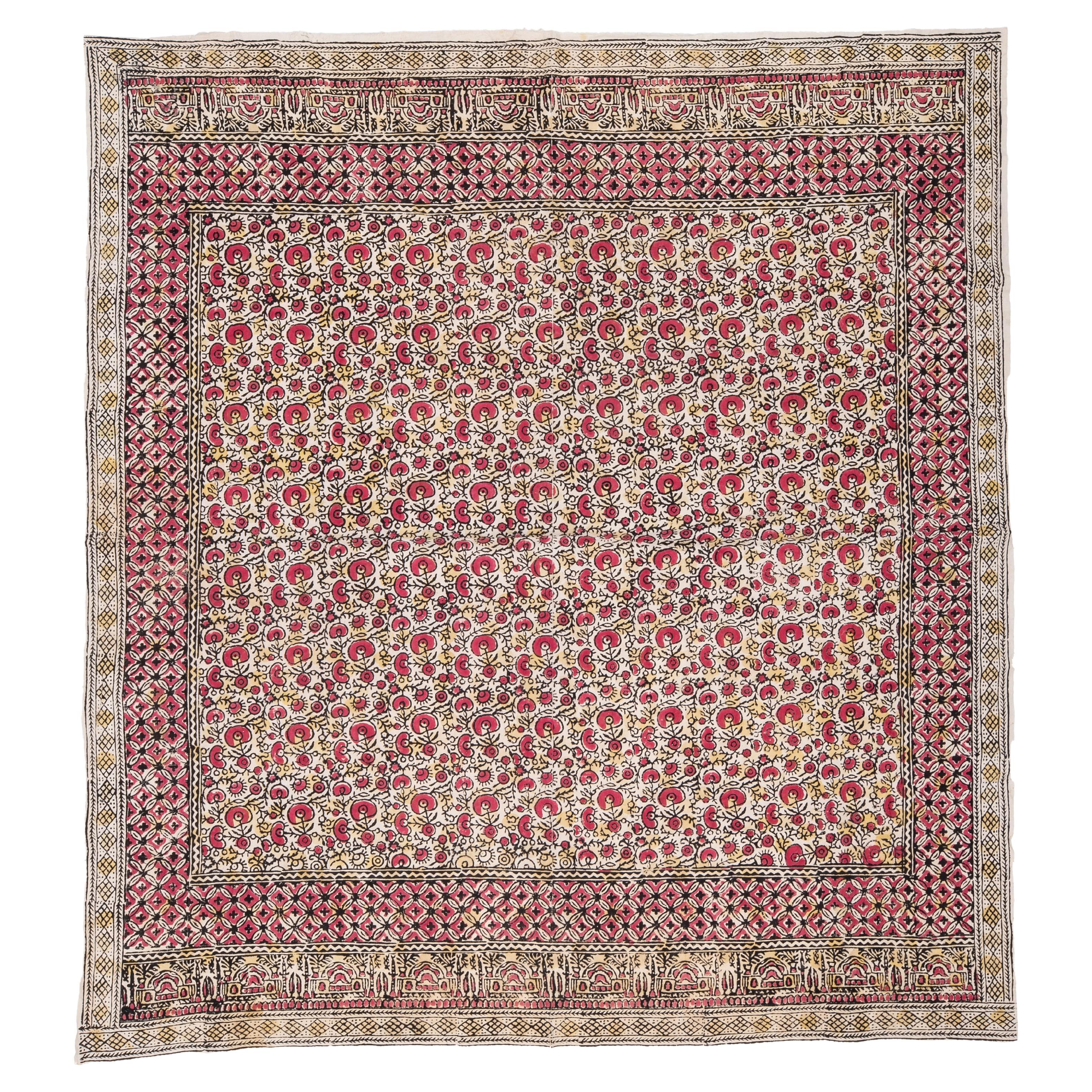 West Anatolian Rustic Hand Block Printed Quilt Top, Early 20th C. For Sale