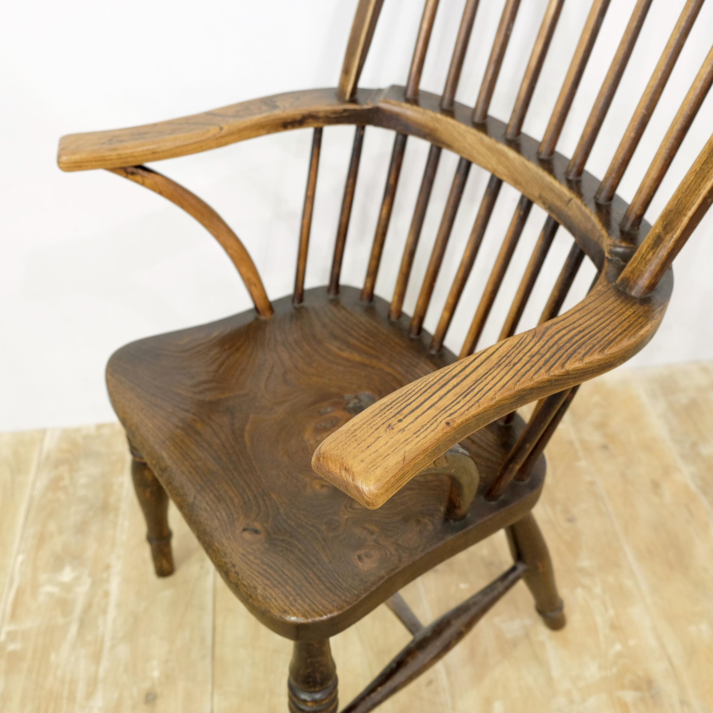 Hand-Carved West Country Windsor Armchair, English, Devonshire, Elm and Ash, 1830s Chair