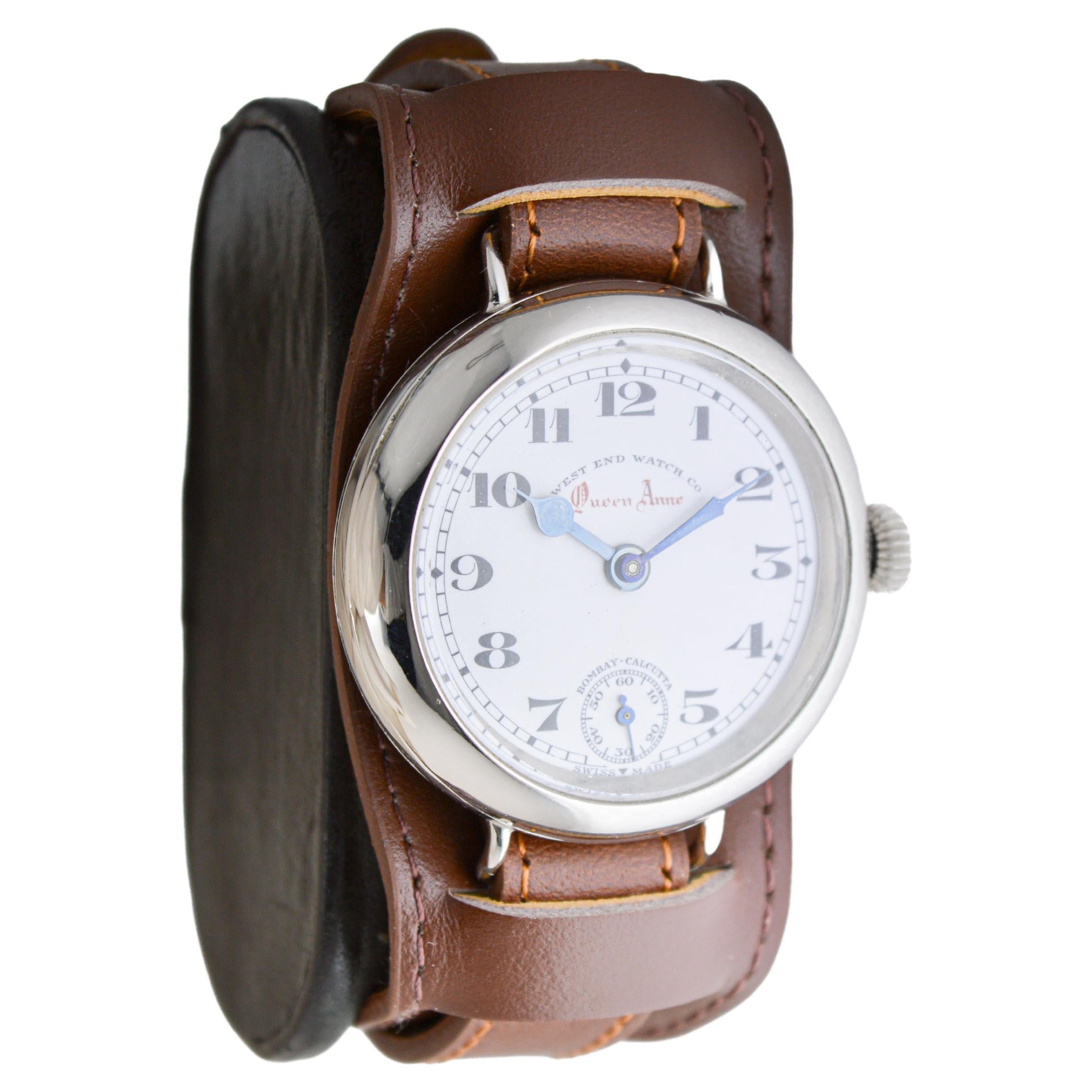 Art Déco West End Watch Company Queen Anne Steel British Broad Arrow Pilots Watch 1915's in vendita
