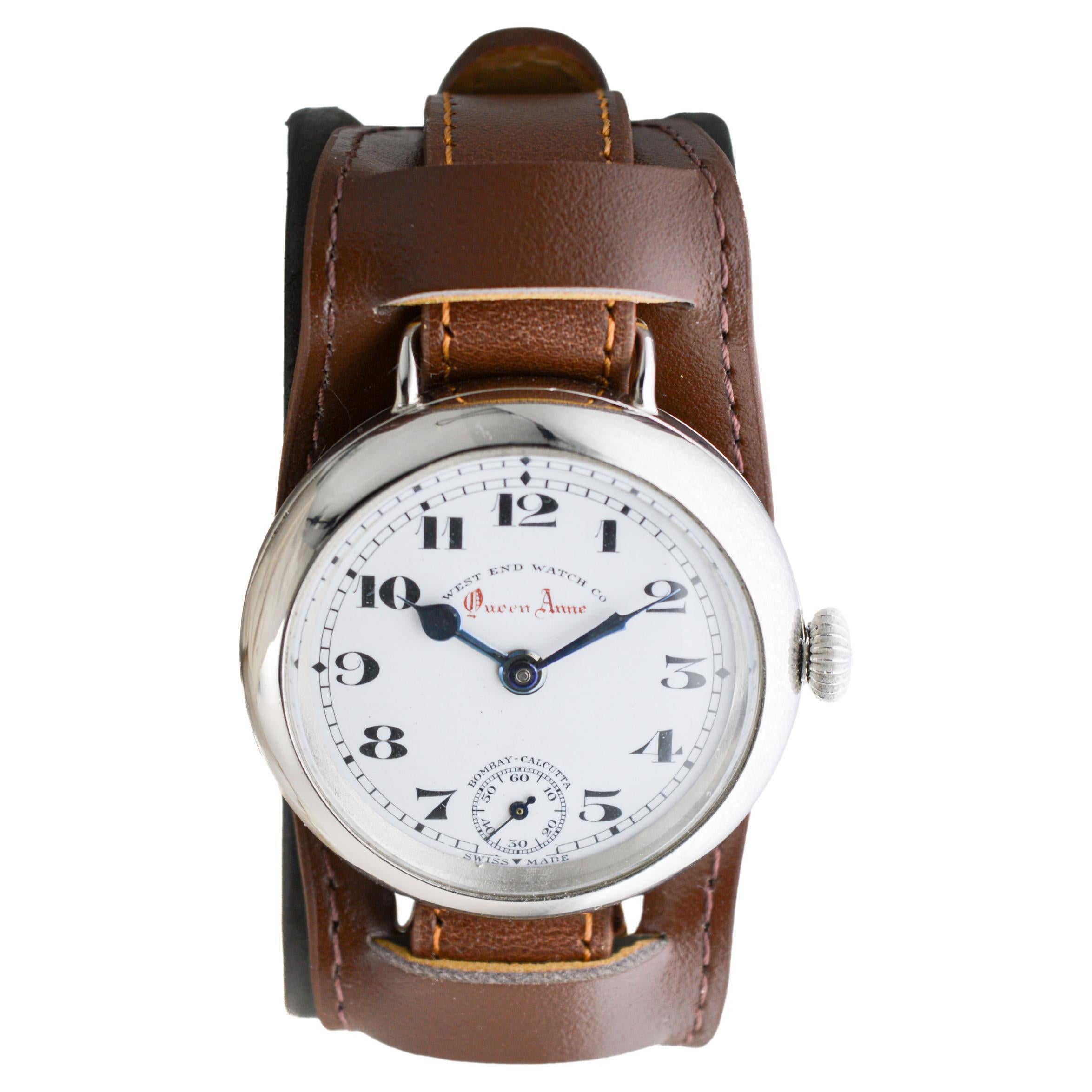da uomo o donna West End Watch Company Queen Anne Steel British Broad Arrow Pilots Watch 1915's in vendita