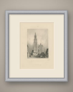 West Front of Antwerp Cathedral, Antique Engraving after Allom, circa 1850