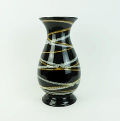 west german 1950s VASE scheurich model 215-33 stripe decor black ochre and white
