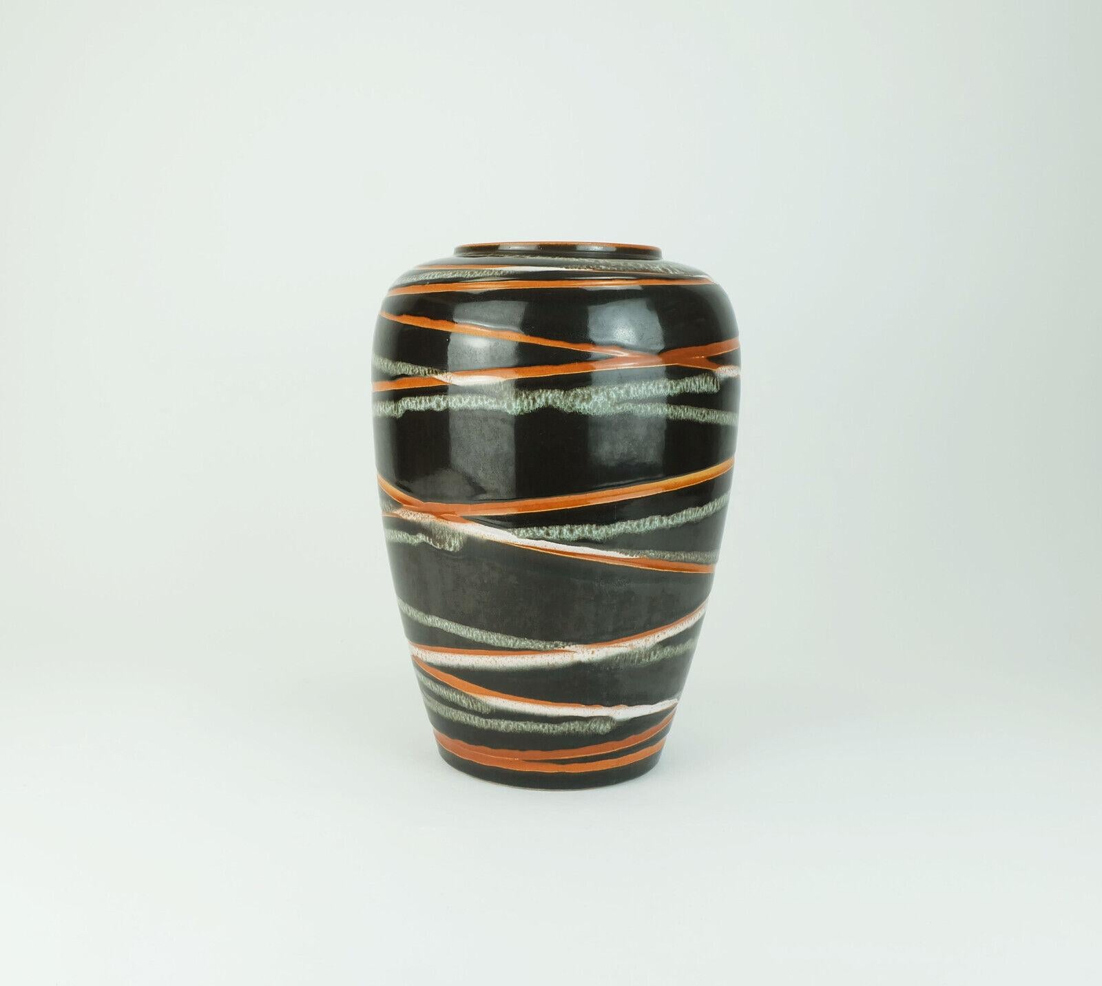 west german 1950s VASE scheurich model 239-30 stripe decor brown orange and whit 4