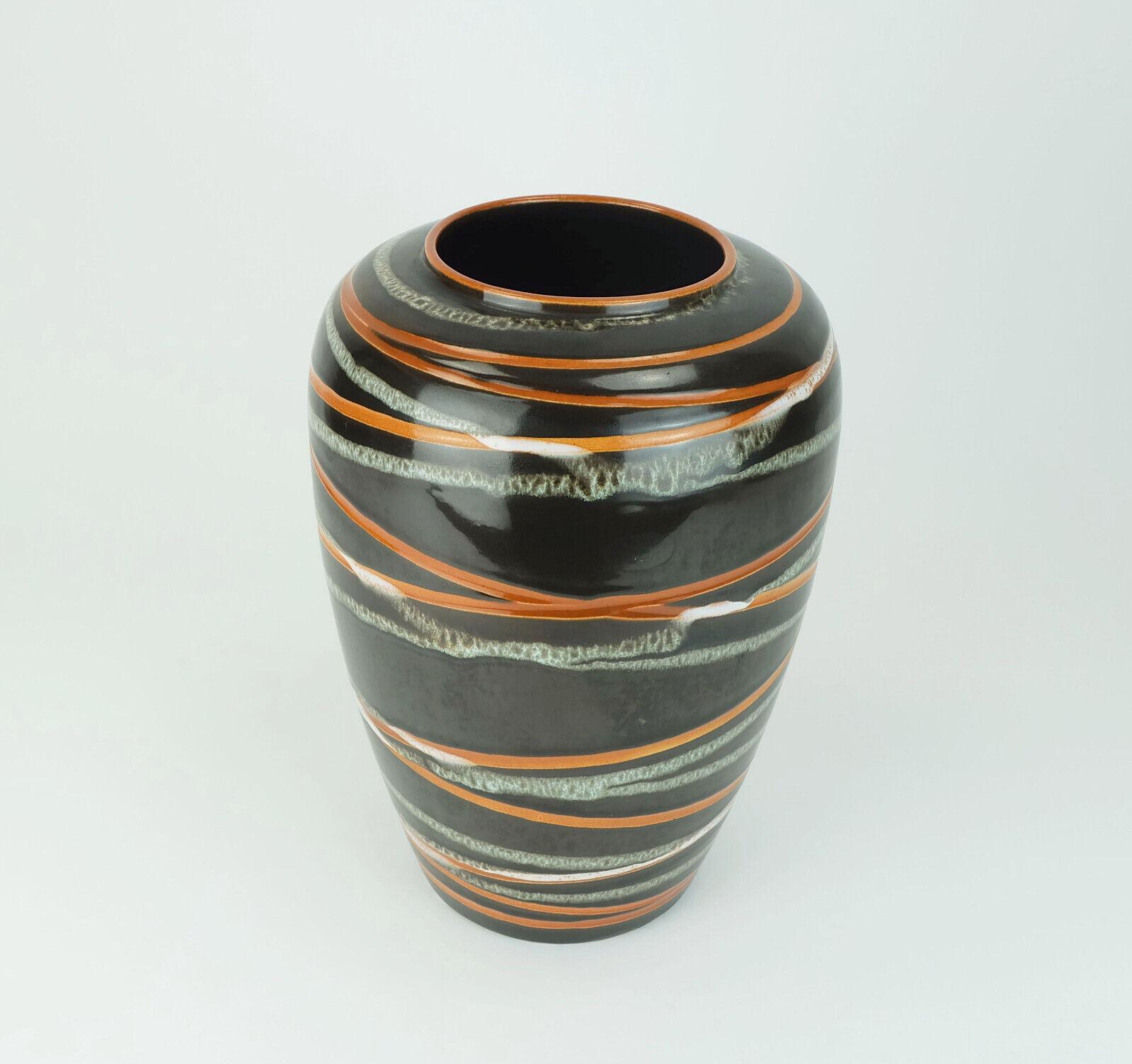 German west german 1950s VASE scheurich model 239-30 stripe decor brown orange and whit For Sale