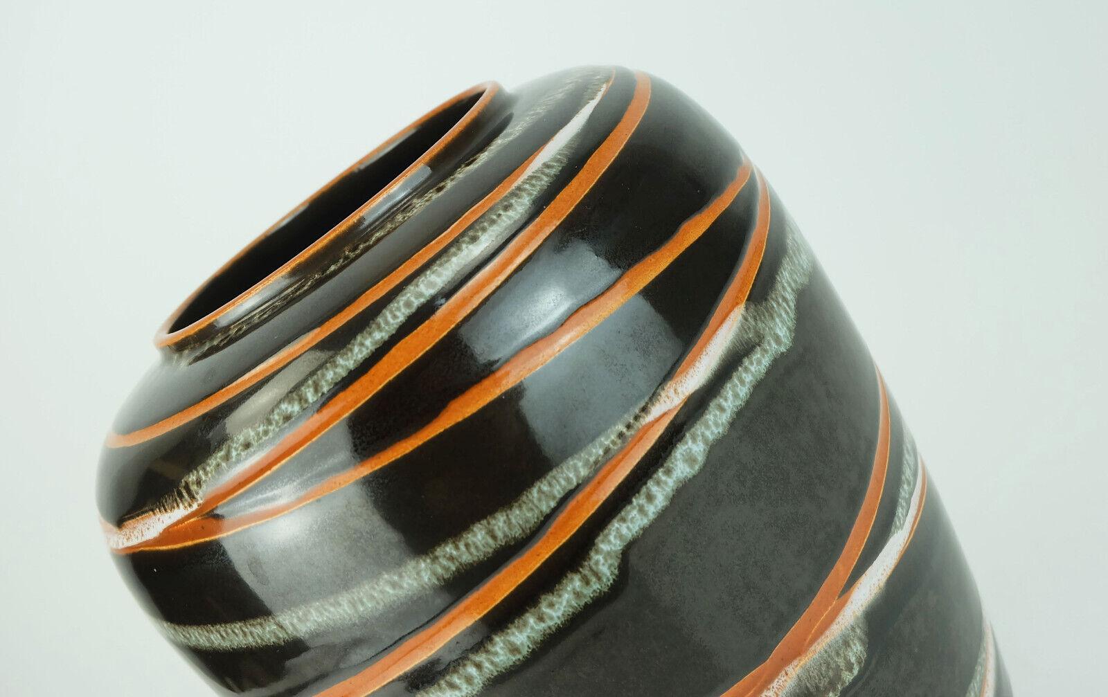 Mid-20th Century west german 1950s VASE scheurich model 239-30 stripe decor brown orange and whit