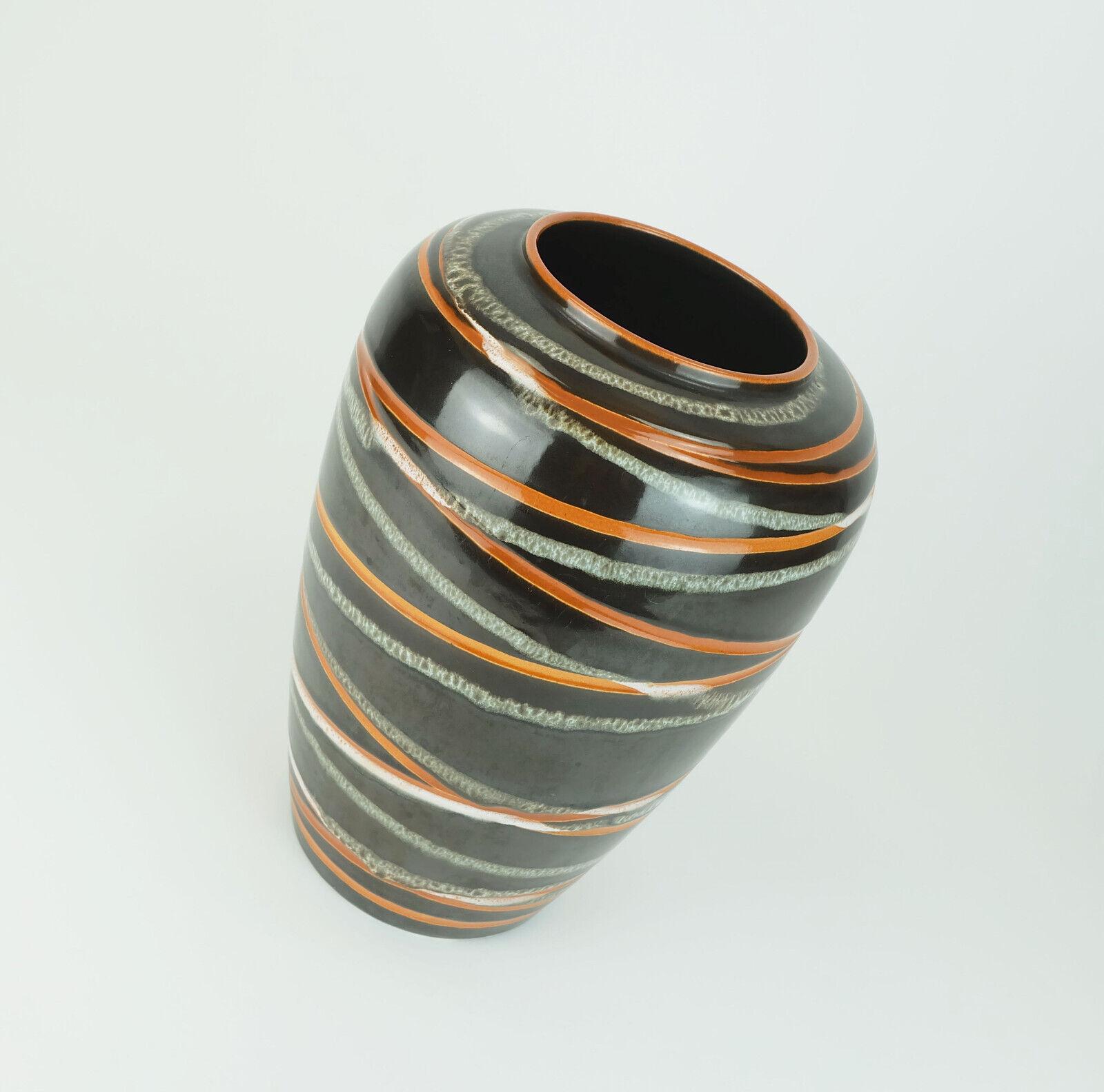 Ceramic west german 1950s VASE scheurich model 239-30 stripe decor brown orange and whit