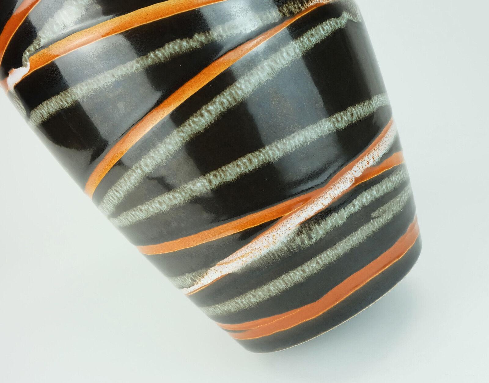 west german 1950s VASE scheurich model 239-30 stripe decor brown orange and whit 1
