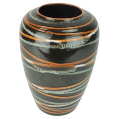 westdeutsche 1950er vase scheurich modell 239-30 streifendekor braun orange und weiß