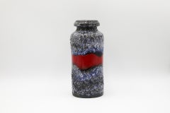 West German Blue and Gray Glazed Ceramic Vase with Red Stripe