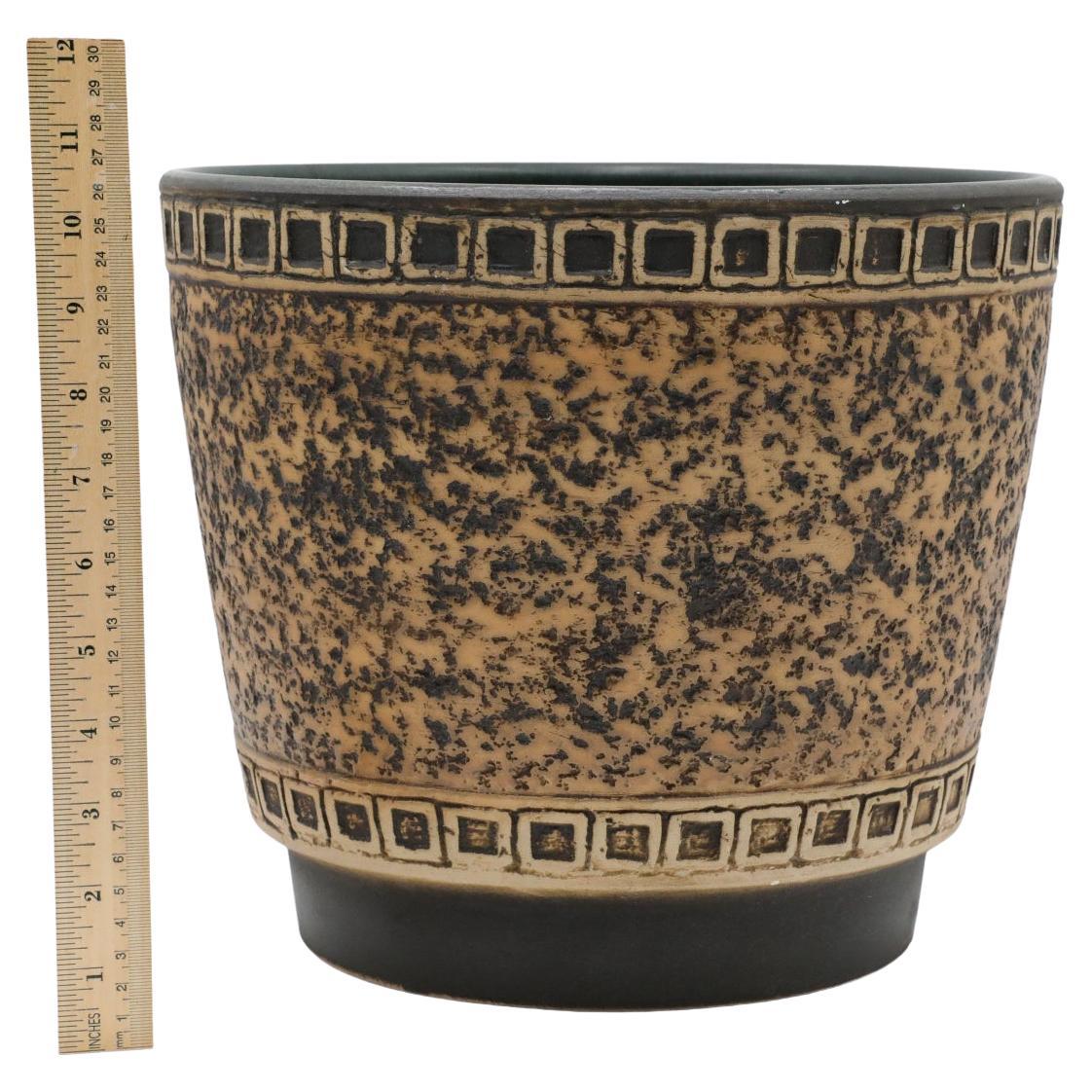 West German Ceramic Textured Black and Tan Planter