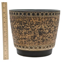 West German Ceramic Textured Black and Tan Planter
