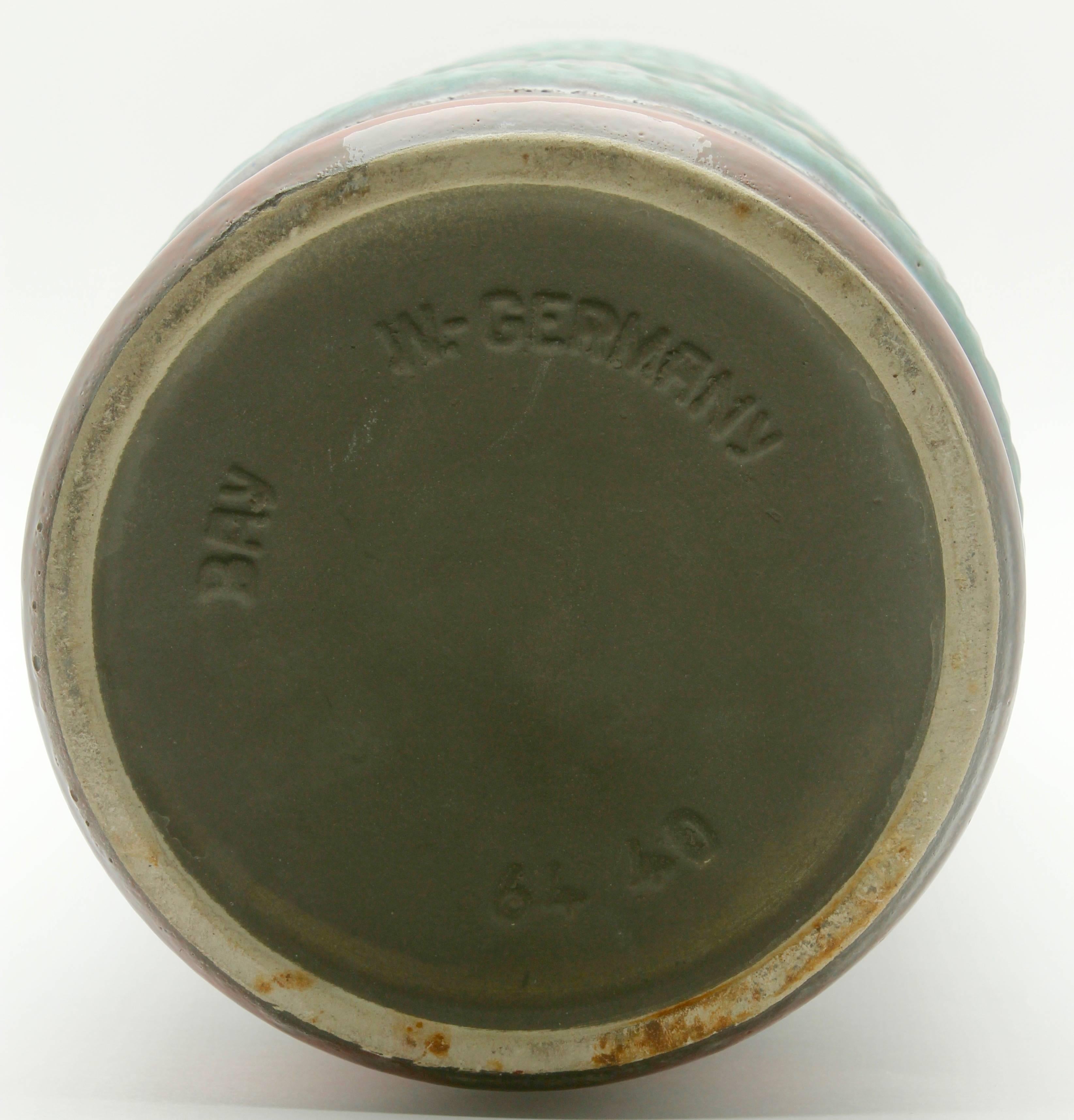 20th Century West German Floor Vase Bay Pottery, Designed by Bodo Mans, Signed, circa 1967