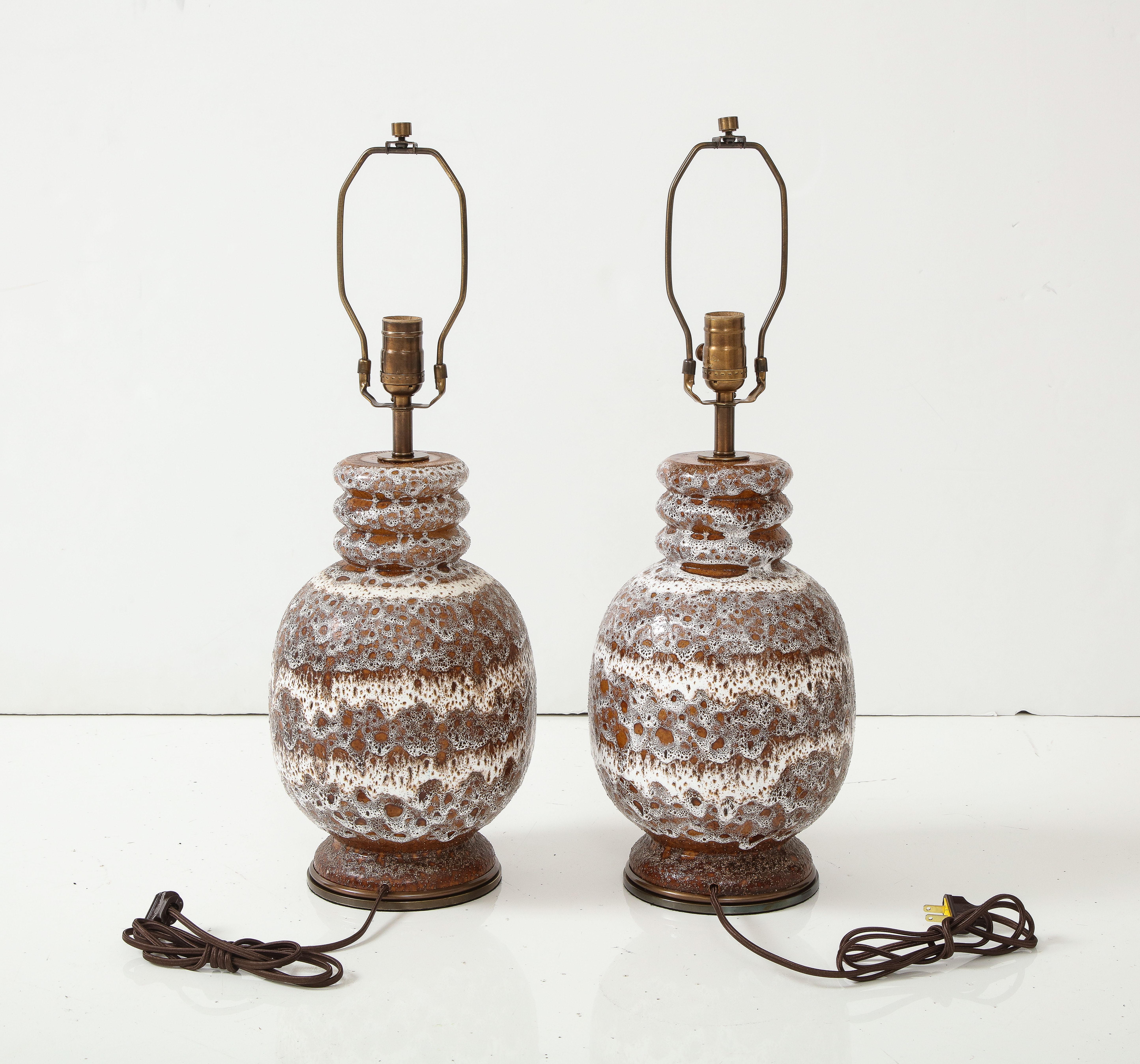West German Froth Glazed Ceramic Lamps In Excellent Condition For Sale In New York, NY