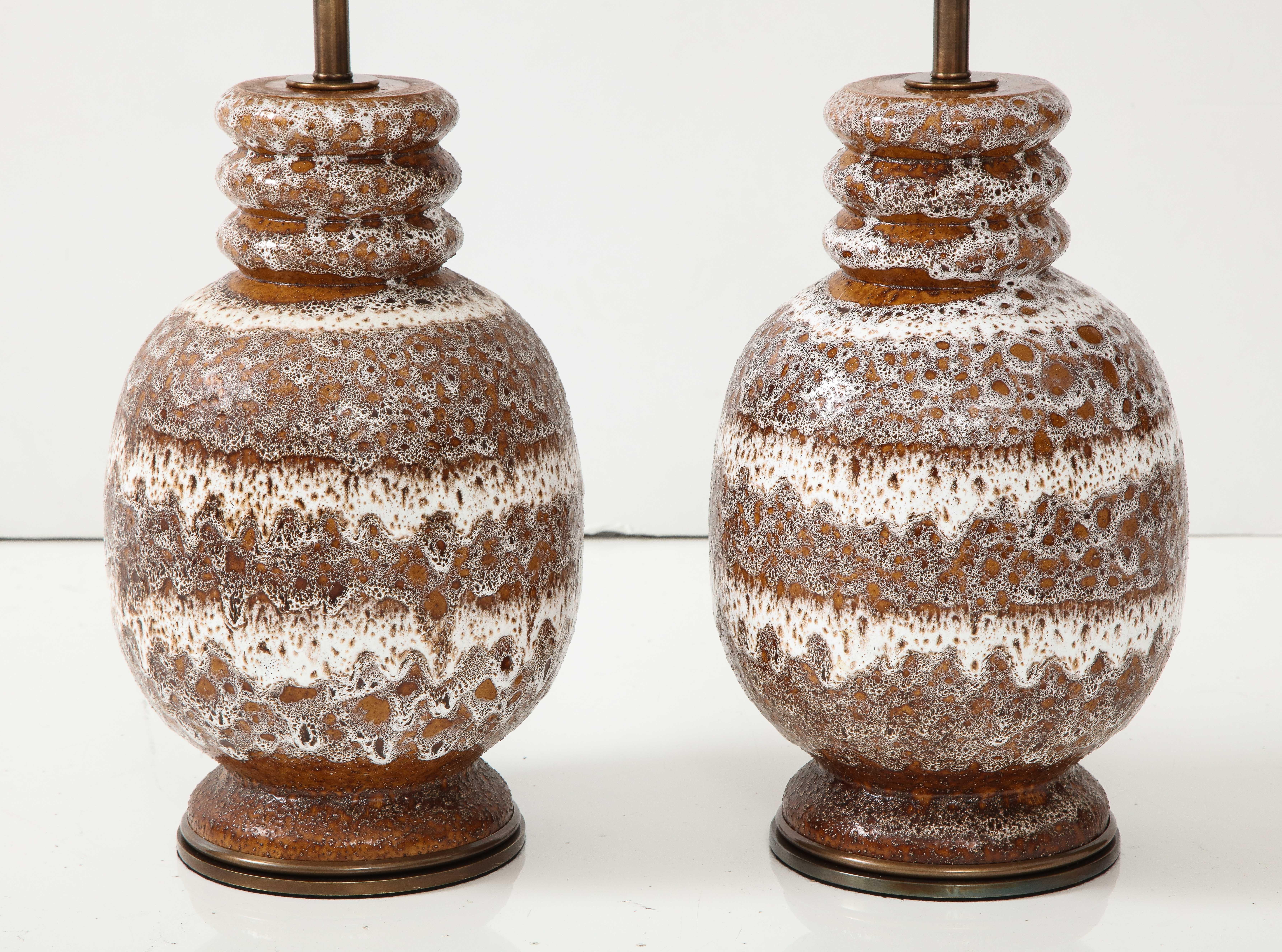 Bronze West German Froth Glazed Ceramic Lamps For Sale