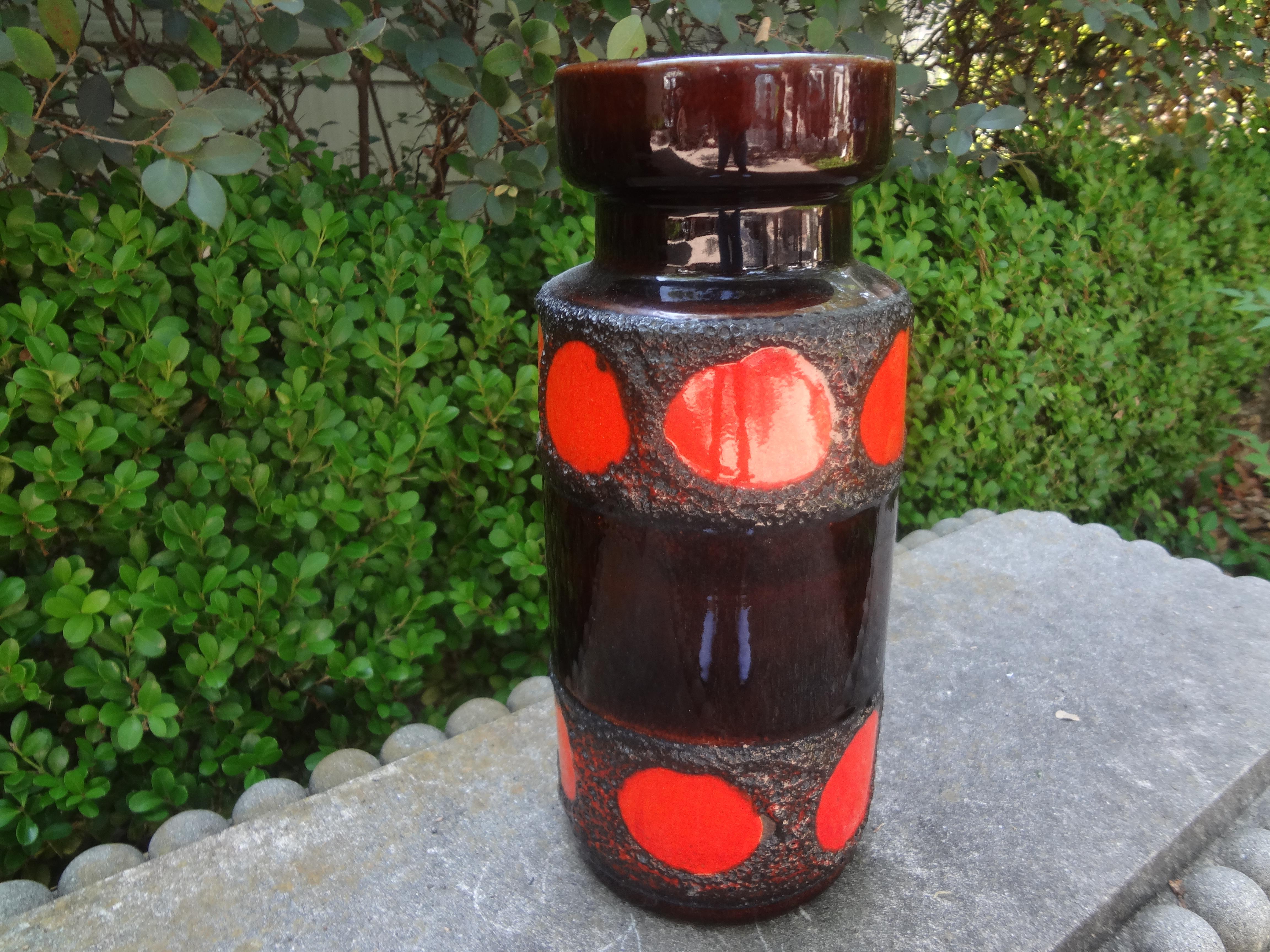 Mid-Century Modern West German Glazed Pottery Vase with a Geometric Design For Sale