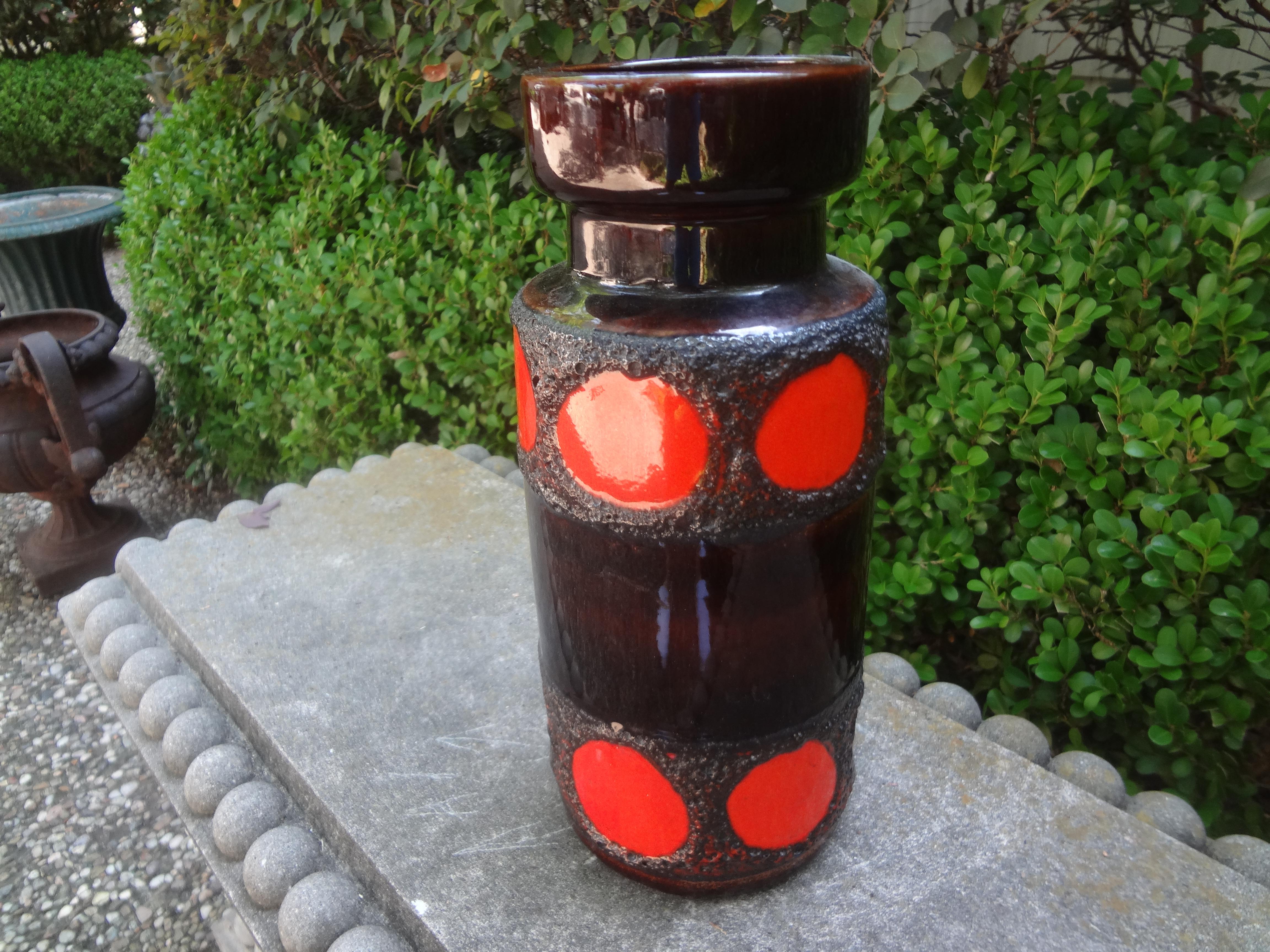 West German Glazed Pottery Vase with a Geometric Design In Good Condition For Sale In Houston, TX