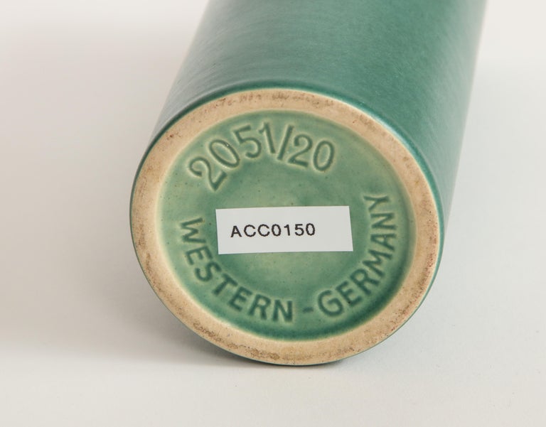 Modern West German Green Cylindrical Ceramic Vessel For Sale