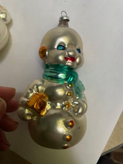 West German Handblown Mercury Glass Snowman Christmas Tree Ornament Green Scarf