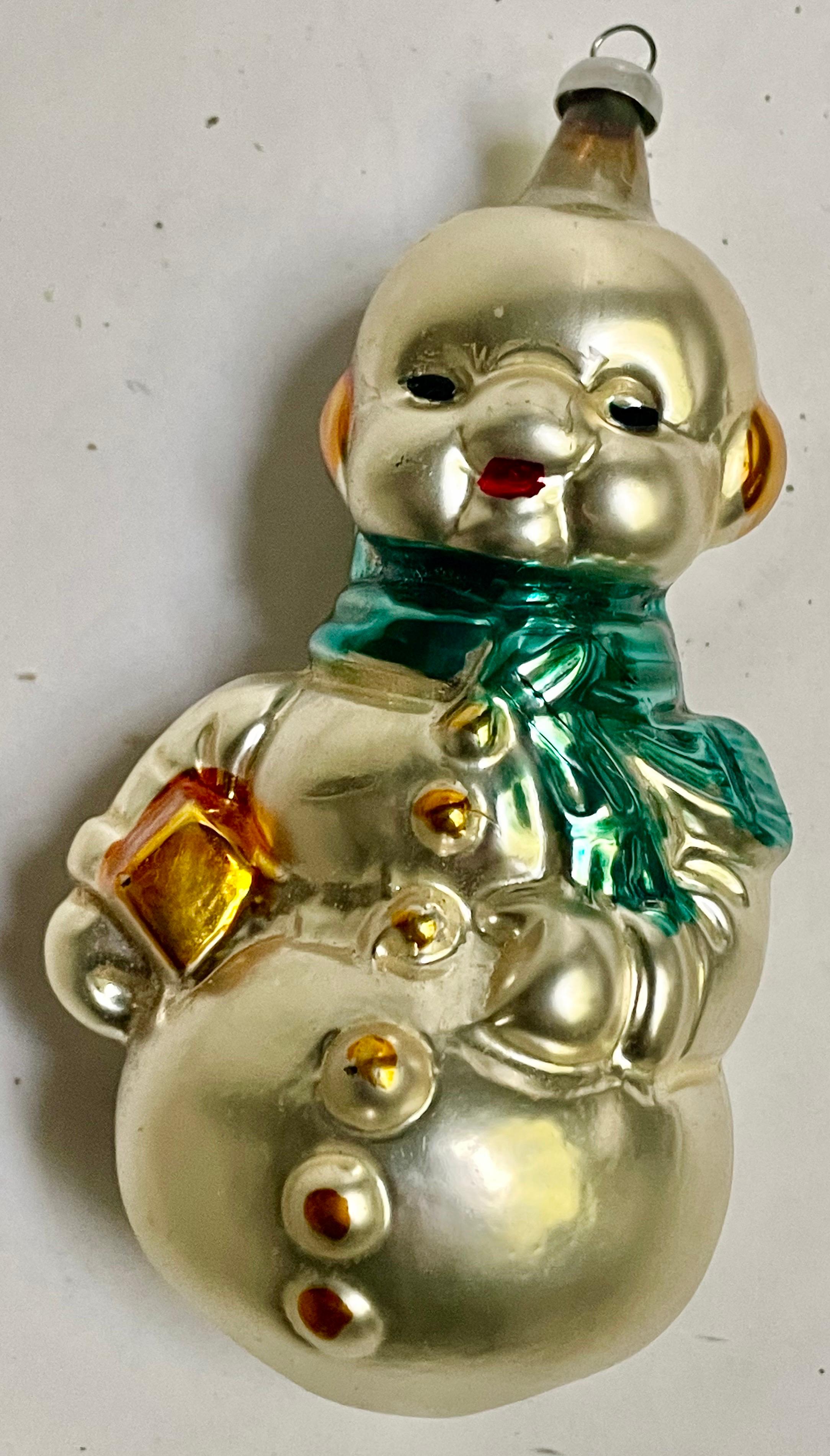 Ornamento per albero di Natale in vetro soffiato a mano della Germania Occidentale con pupazzo di neve Greene & Greene In condizioni buone in vendita a Clifton Forge, VA