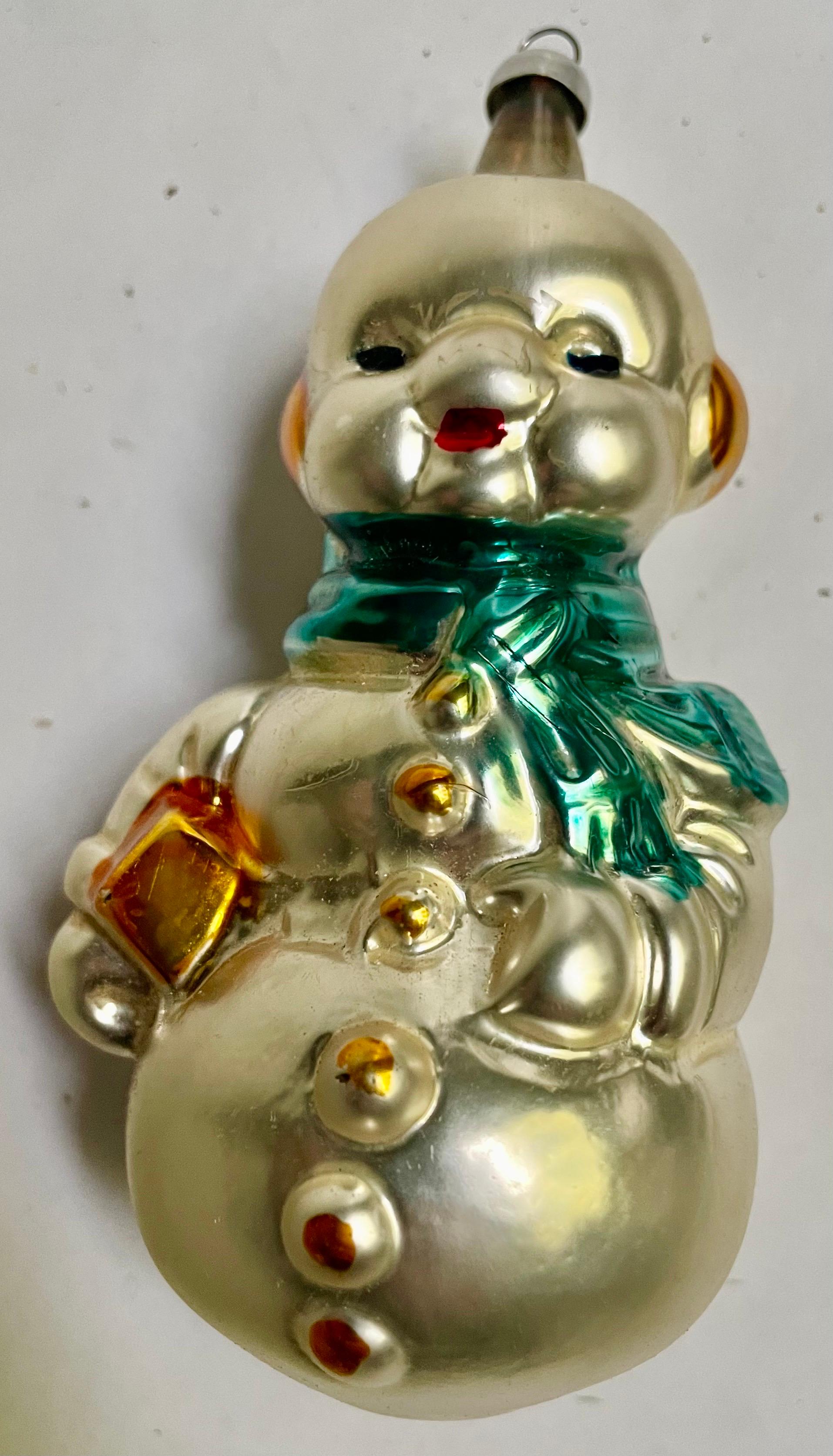 XX secolo Ornamento per albero di Natale in vetro soffiato a mano della Germania Occidentale con pupazzo di neve Greene & Greene in vendita