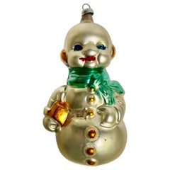 Ornamento per albero di Natale in vetro soffiato a mano della Germania Occidentale con pupazzo di neve Greene
Greene