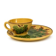 West German Majolica Snack Set with Cup and Snack Plates, Circa 1960