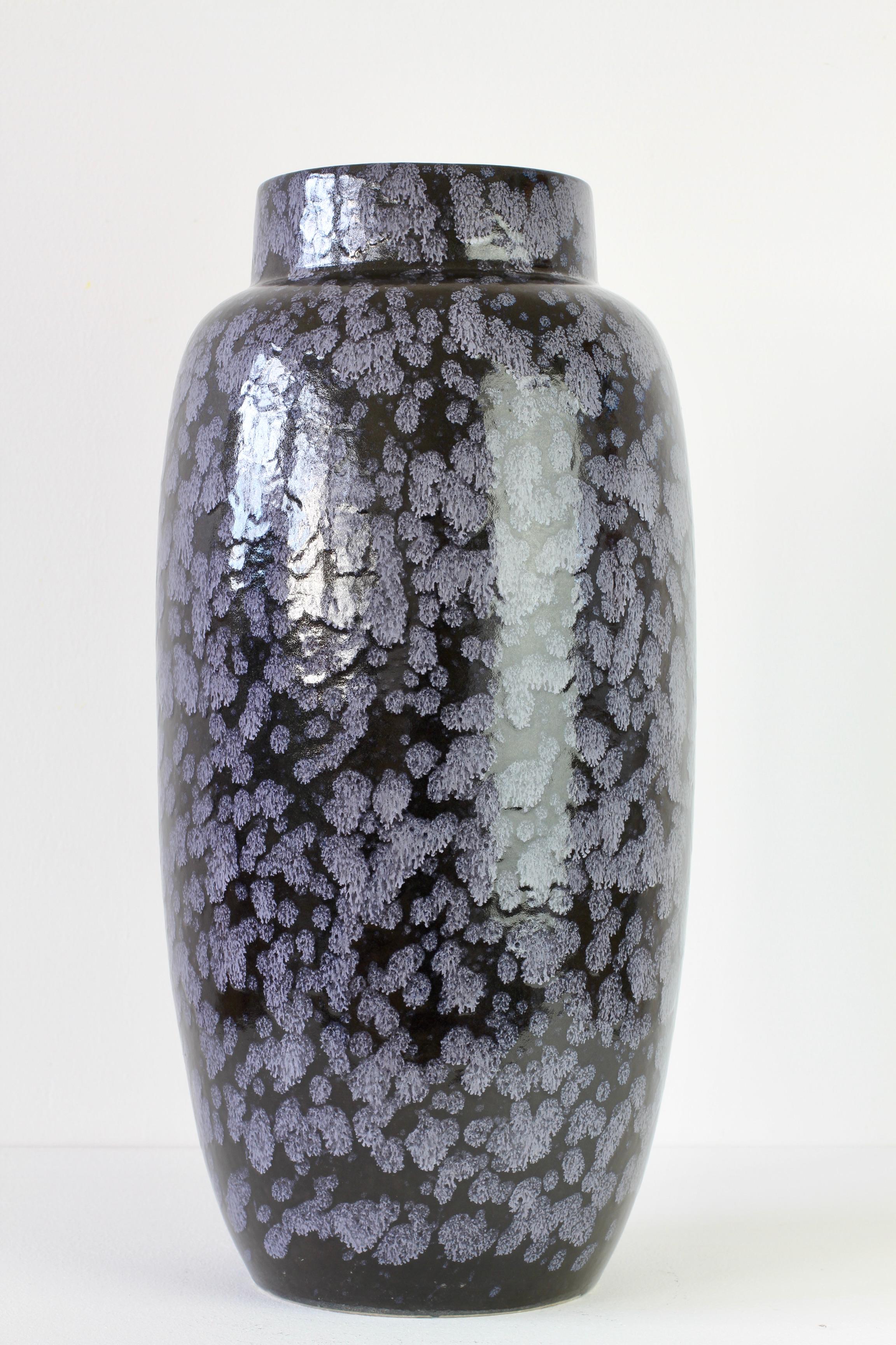 West German Mid-Century Black & Grey Lava Glaze Floor Vase by Scheurich c. 1970s 2