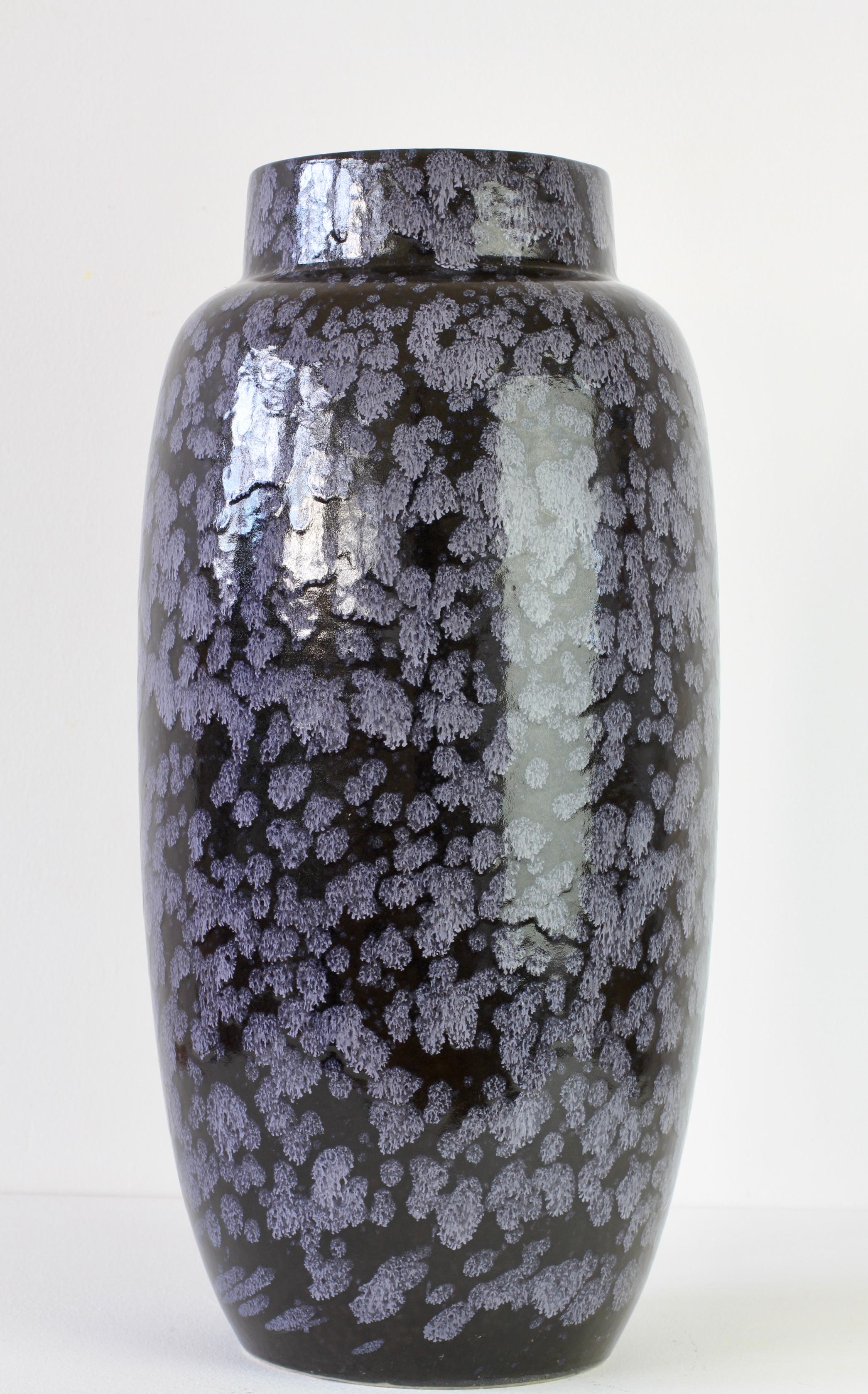 Glazed West German Mid-Century Black & Grey Lava Glaze Floor Vase by Scheurich c. 1970s