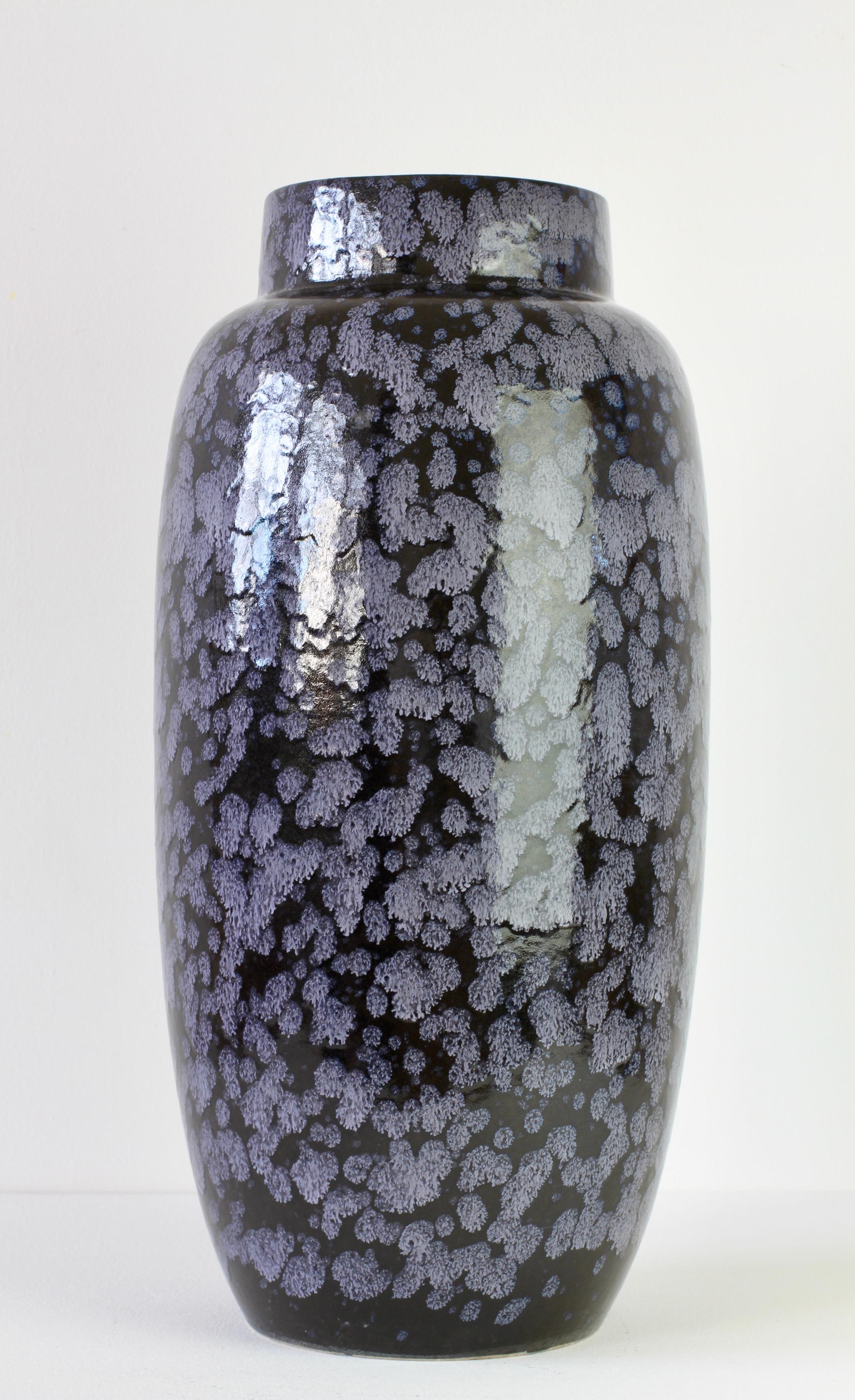 West German Mid-Century Black & Grey Lava Glaze Floor Vase by Scheurich c. 1970s 1