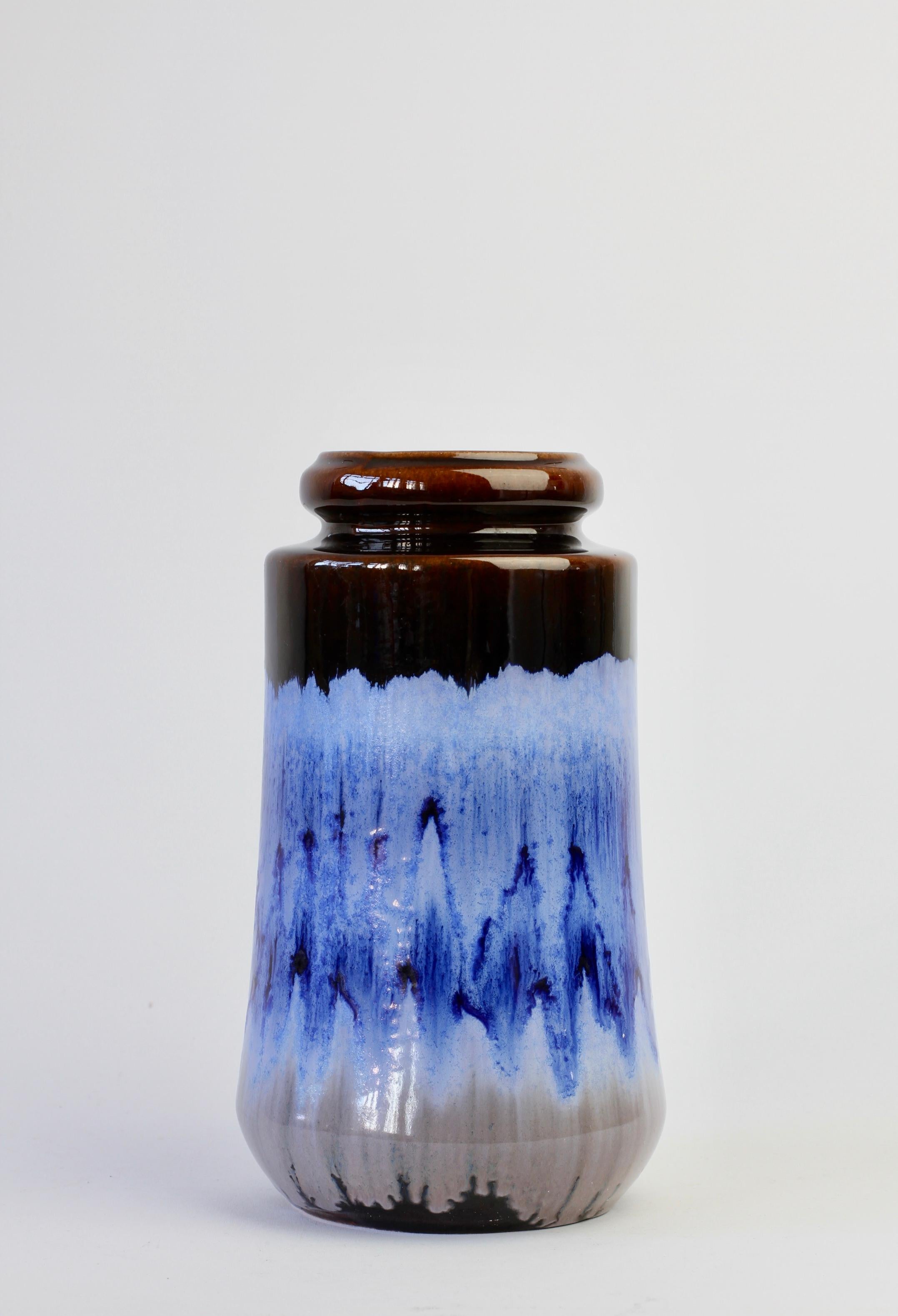 West German Midcentury Blue Lava Drip Glaze Vase by Scheurich, circa 1965 For Sale 3