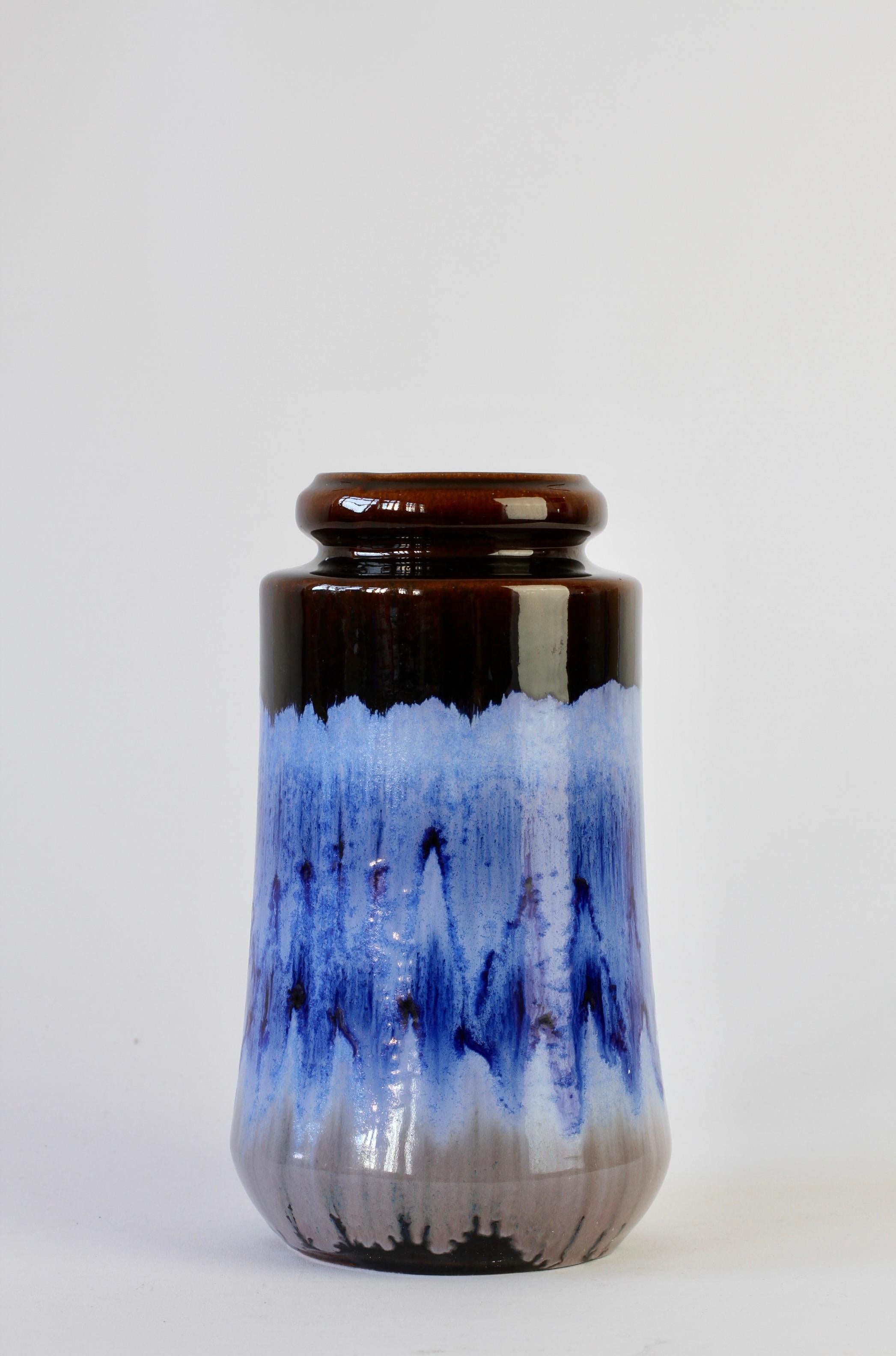 West German Midcentury Blue Lava Drip Glaze Vase by Scheurich, circa 1965 For Sale 4
