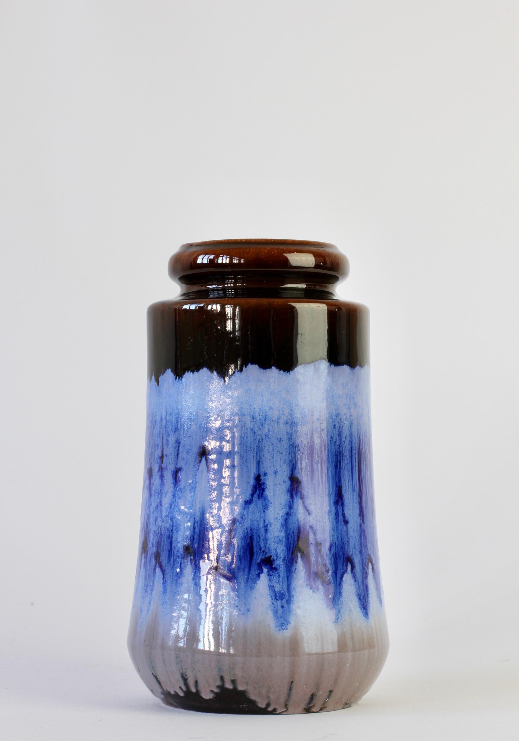 Fired West German Midcentury Blue Lava Drip Glaze Vase by Scheurich, circa 1965 For Sale