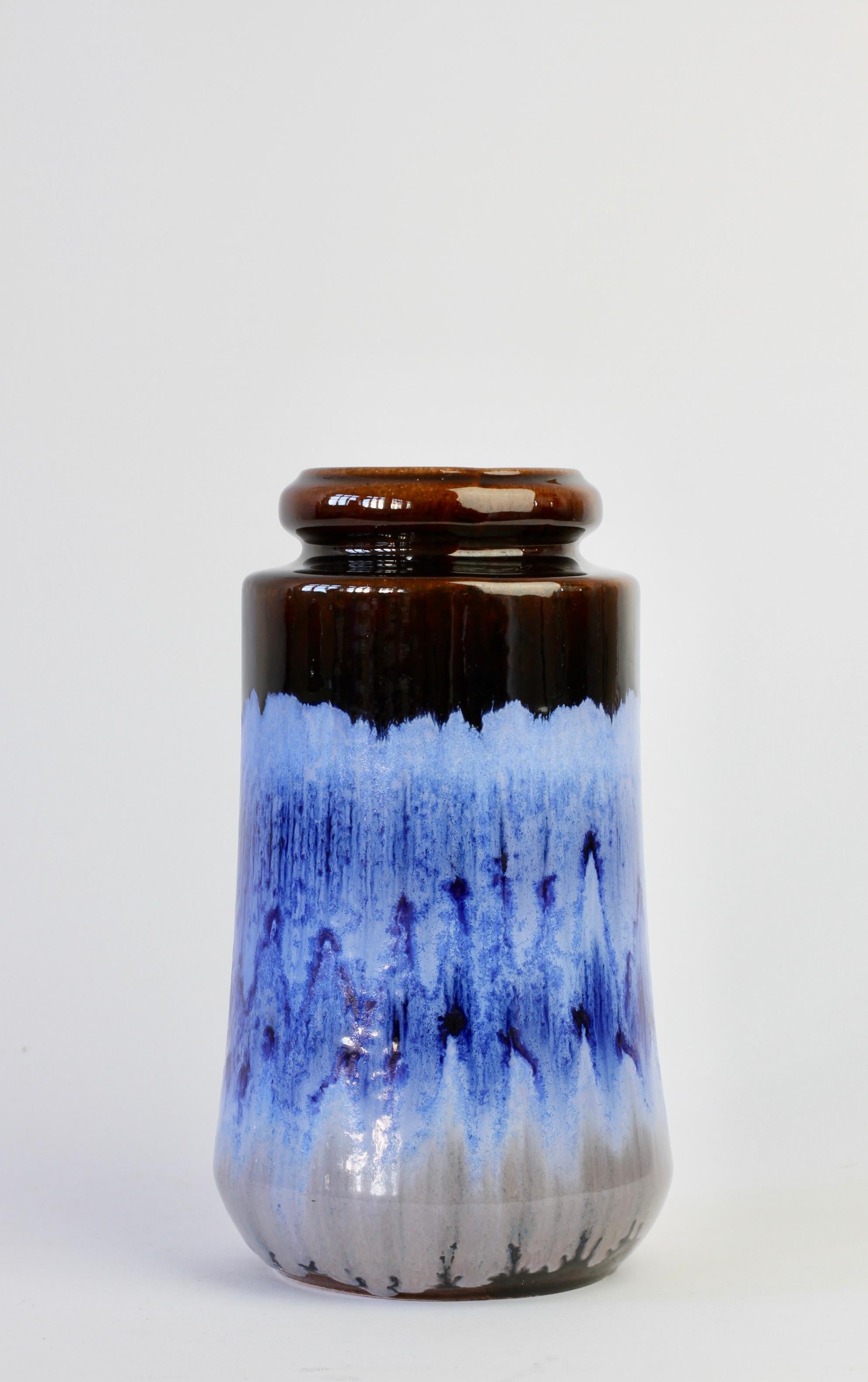20th Century West German Midcentury Blue Lava Drip Glaze Vase by Scheurich, circa 1965 For Sale