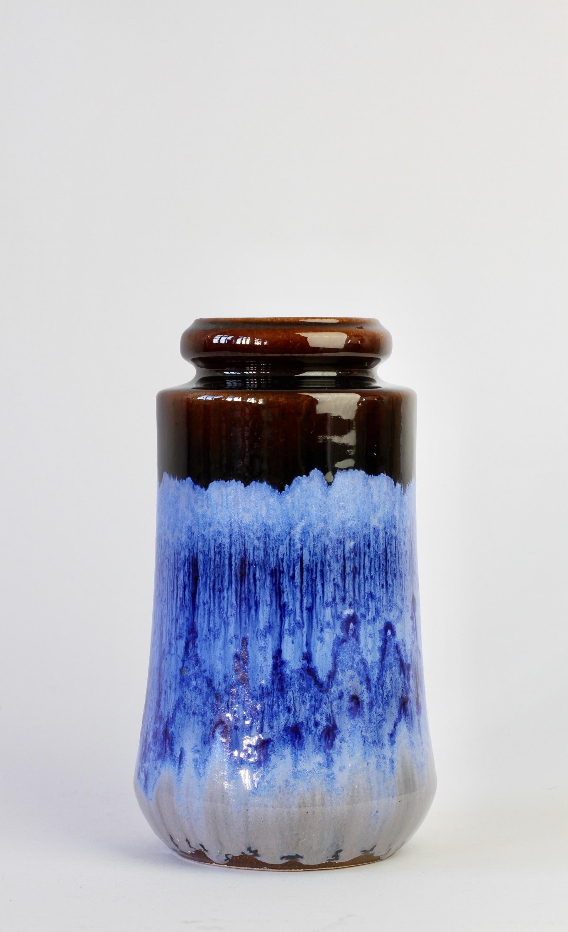 Pottery West German Midcentury Blue Lava Drip Glaze Vase by Scheurich, circa 1965 For Sale