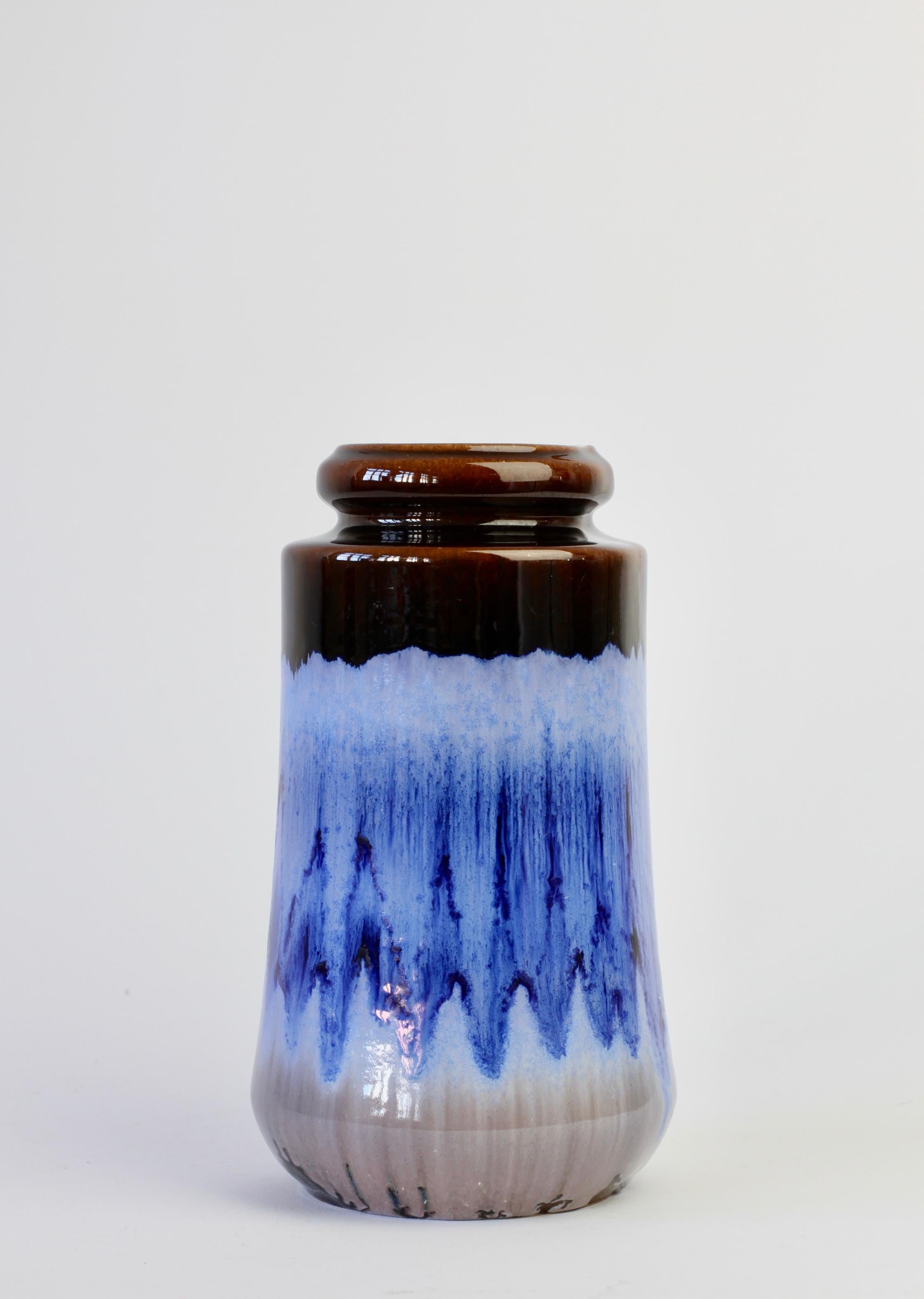 West German Midcentury Blue Lava Drip Glaze Vase by Scheurich, circa 1965 For Sale 2