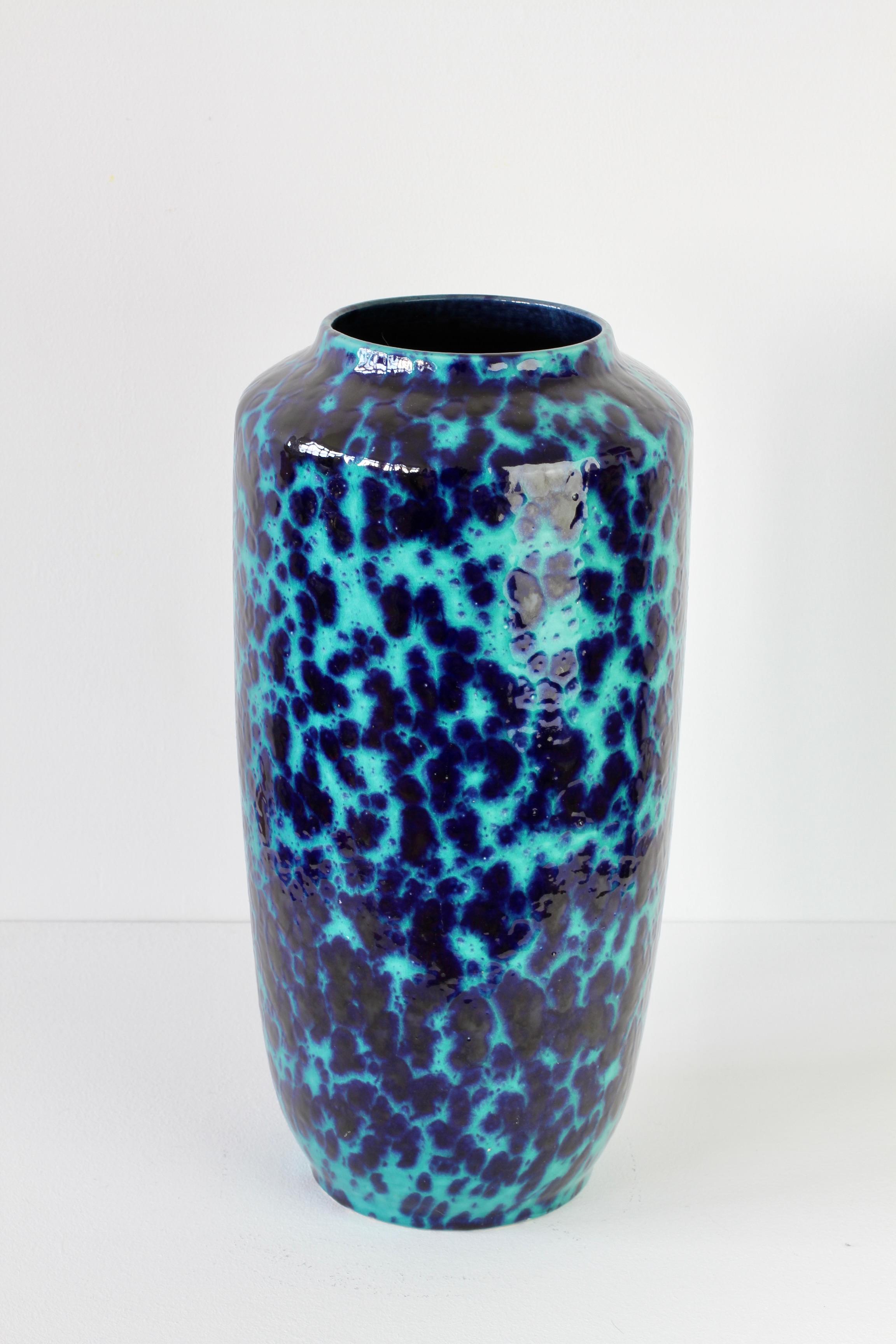 West German Mid-Century Blue & Turquoise Glaze Floor Vase by Scheurich c. 1970 For Sale 3