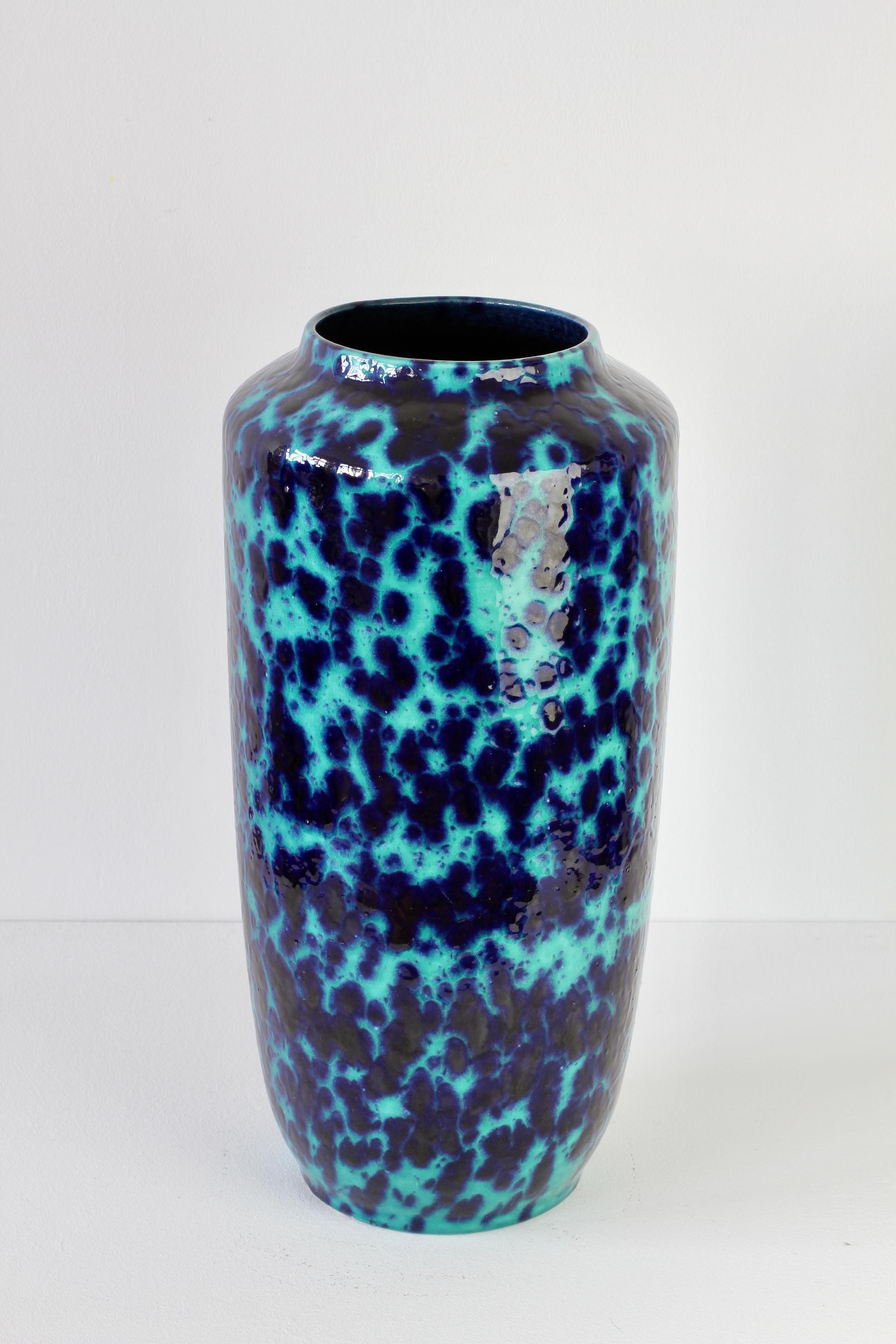 West German Mid-Century Blue & Turquoise Glaze Floor Vase by Scheurich c. 1970 For Sale 4