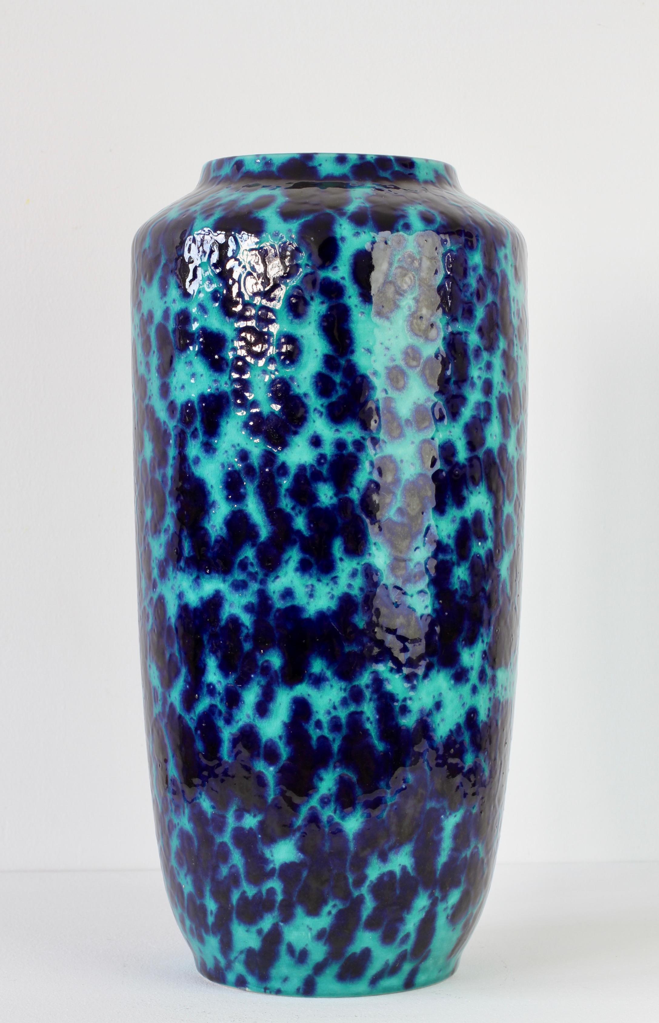 West German Mid-Century Blue & Turquoise Glaze Floor Vase by Scheurich c. 1970 For Sale 5
