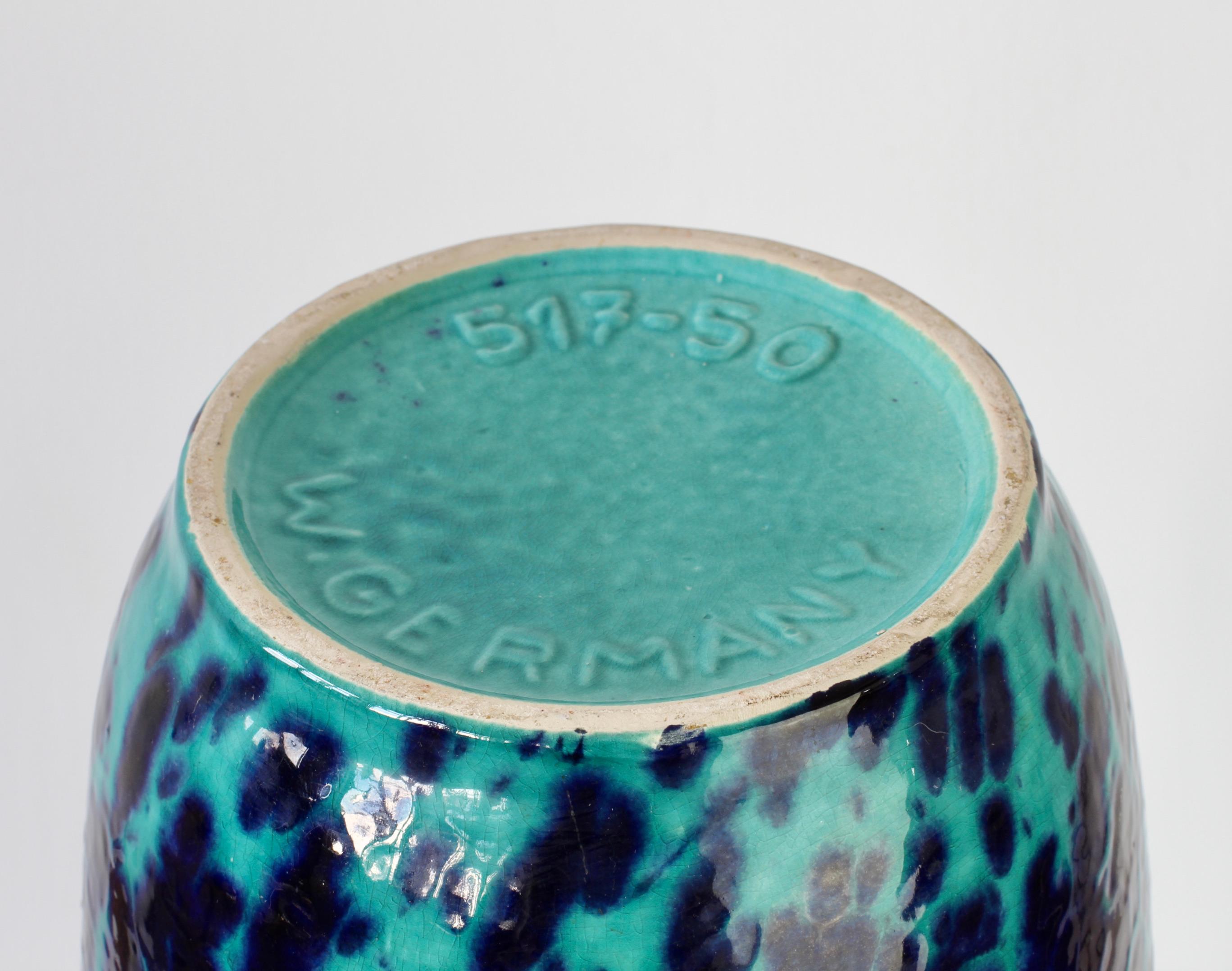 West German Mid-Century Blue & Turquoise Glaze Floor Vase by Scheurich c. 1970 For Sale 11