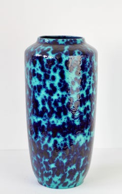 West German Mid-Century Blue & Turquoise Glaze Floor Vase by Scheurich c. 1970