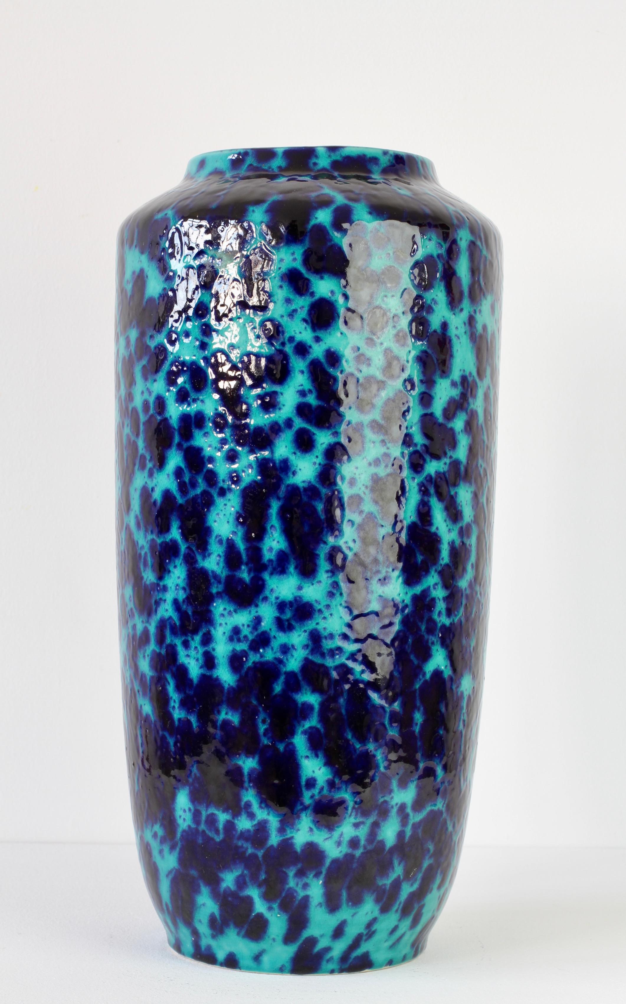 Mid-Century Modern West German Mid-Century Blue & Turquoise Glaze Floor Vase by Scheurich c. 1970 For Sale