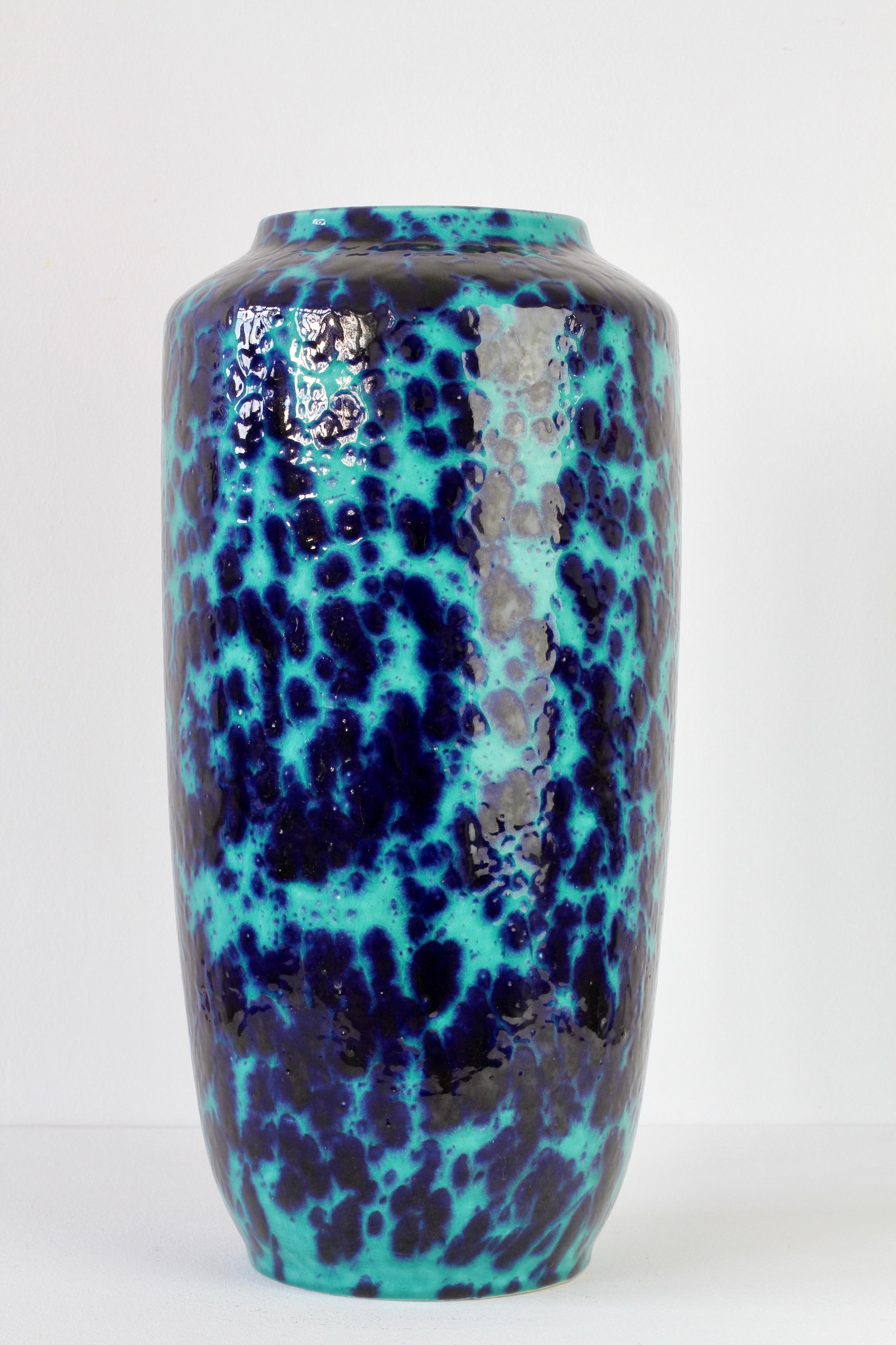 20th Century West German Mid-Century Blue & Turquoise Glaze Floor Vase by Scheurich c. 1970 For Sale