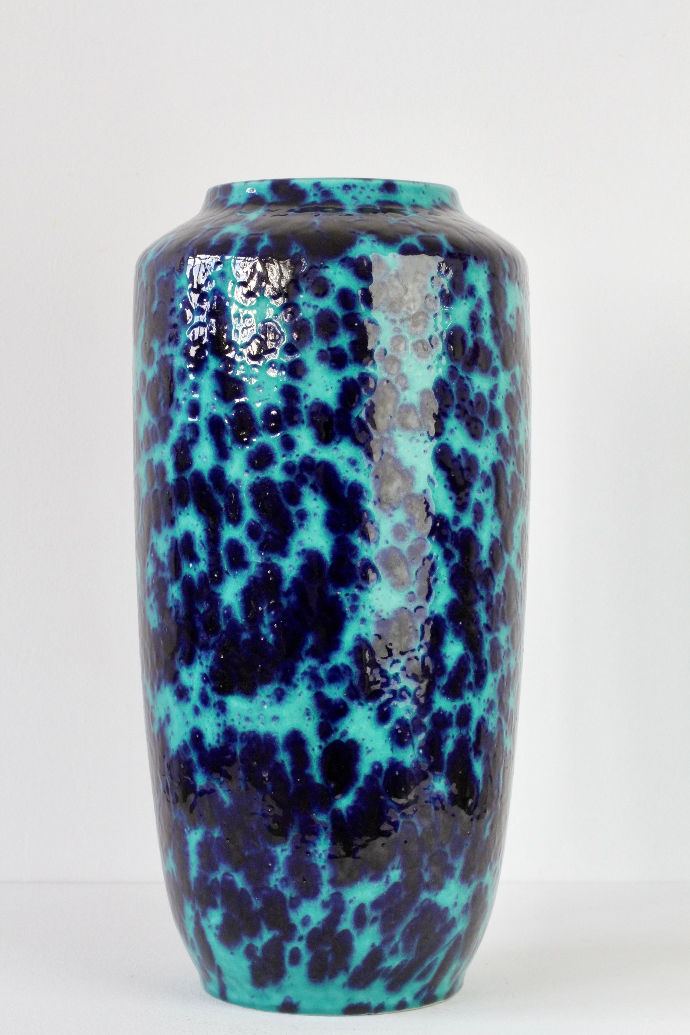 Clay West German Mid-Century Blue & Turquoise Glaze Floor Vase by Scheurich c. 1970 For Sale