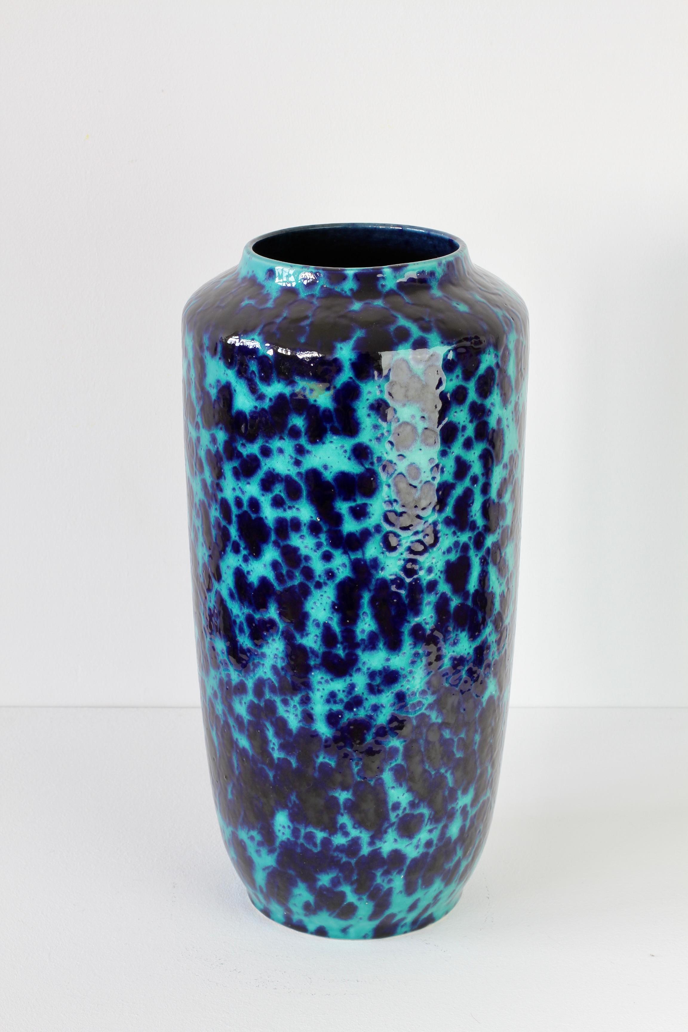 West German Mid-Century Blue & Turquoise Glaze Floor Vase by Scheurich c. 1970 For Sale 1