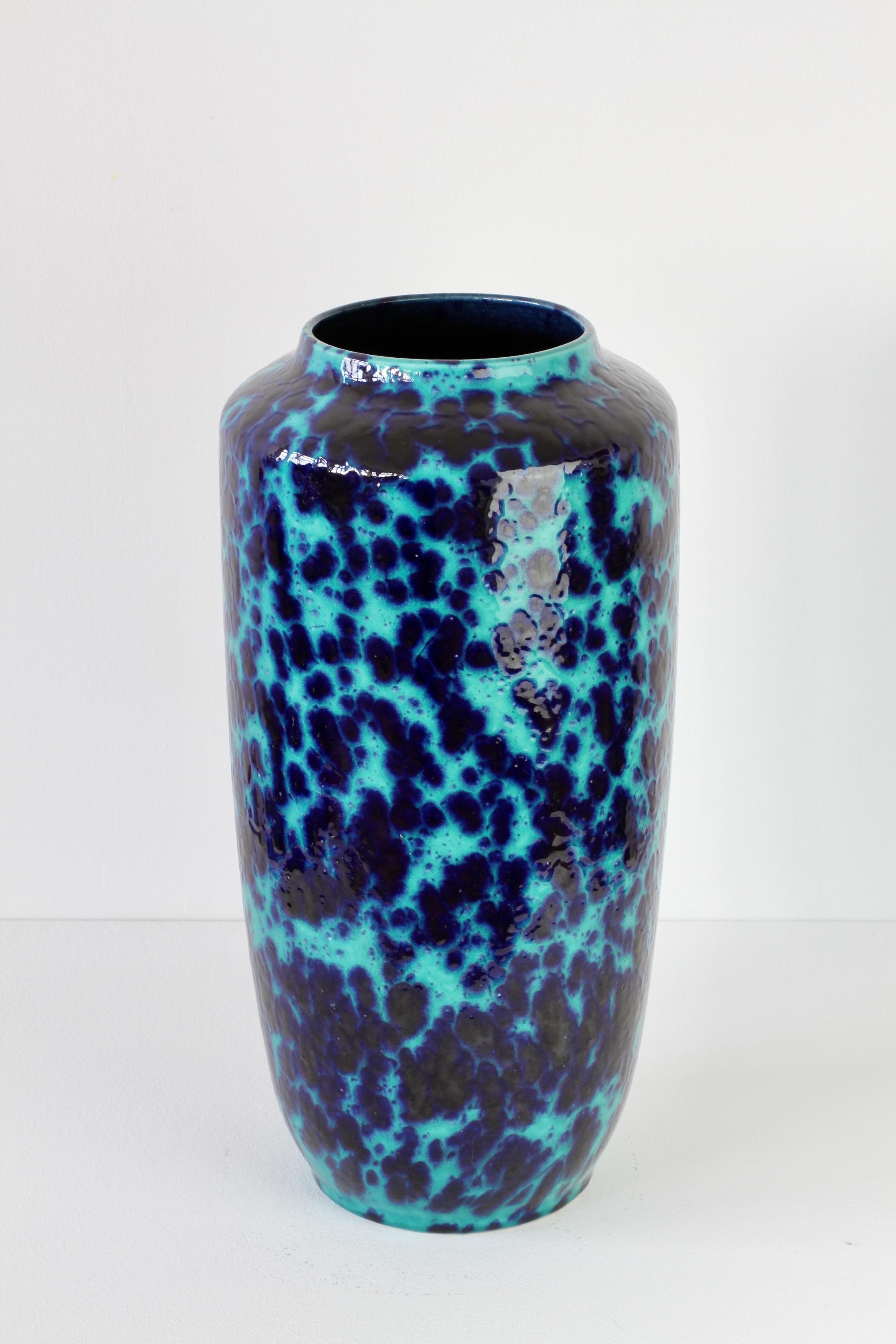 West German Mid-Century Blue & Turquoise Glaze Floor Vase by Scheurich c. 1970 For Sale 2
