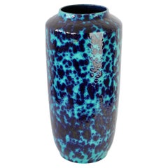 West German Mid-Century Blue & Turquoise Glaze Floor Vase by Scheurich c. 1970