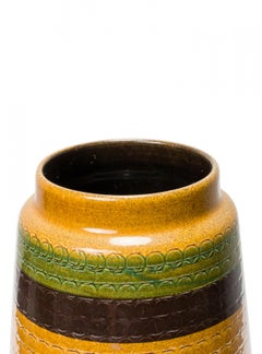 West German Mid-Century Brown Gold and Green Striped Ceramic Vase